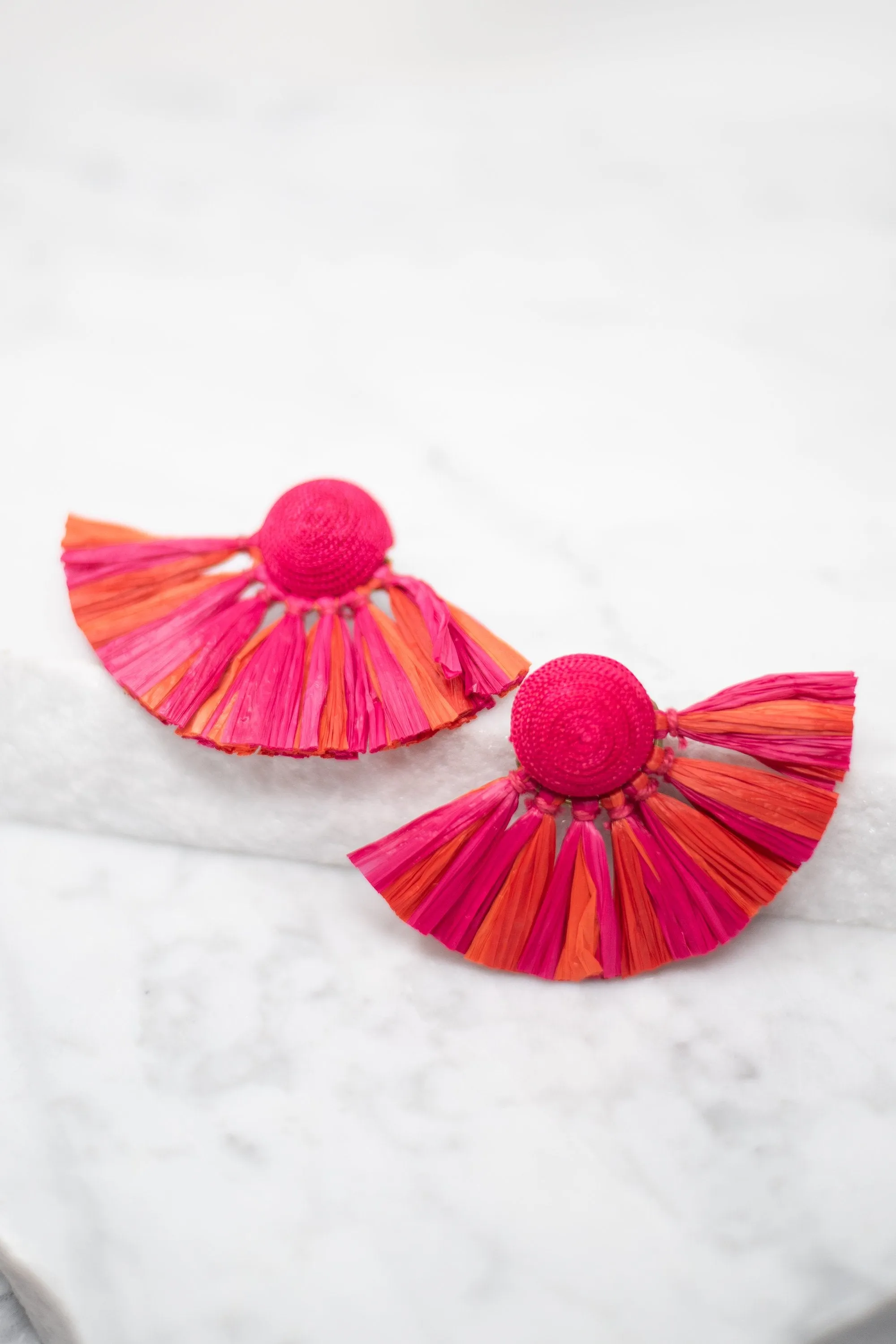 Mud Pie: Raffie Fan Earrings, Pink