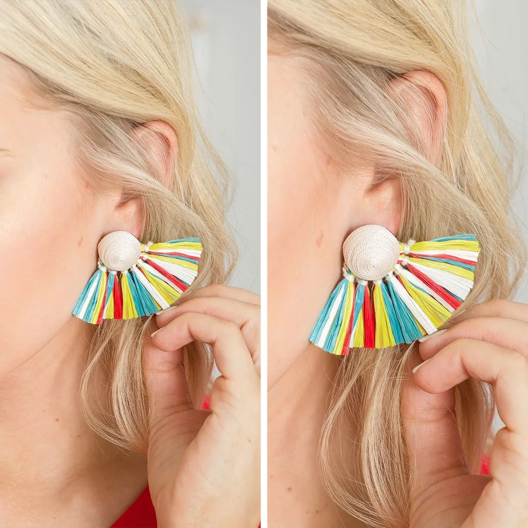 Mud Pie: Raffie White Multi Fan Earrings