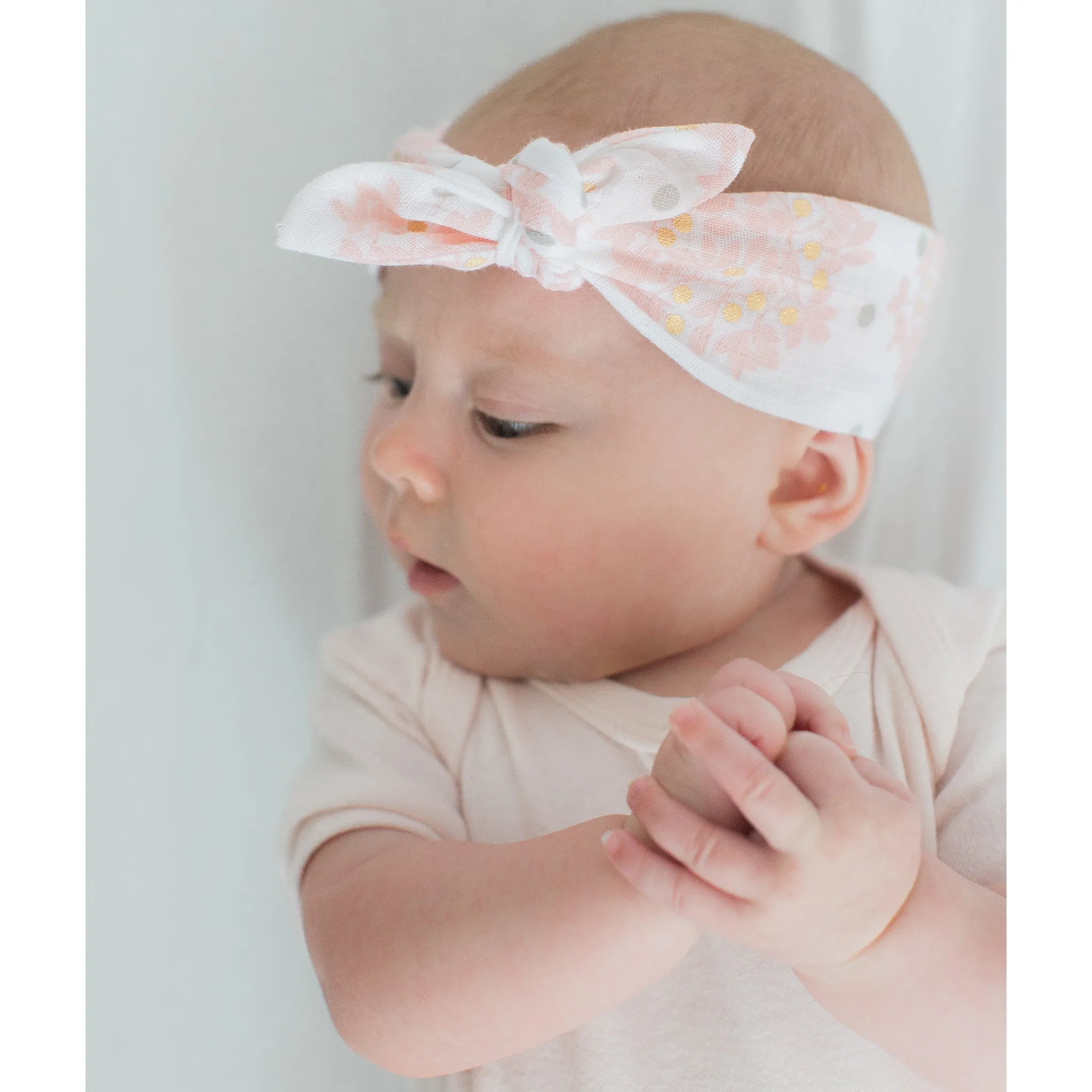 Muslin Headband - Heavenly Floral Shimmer, Pink