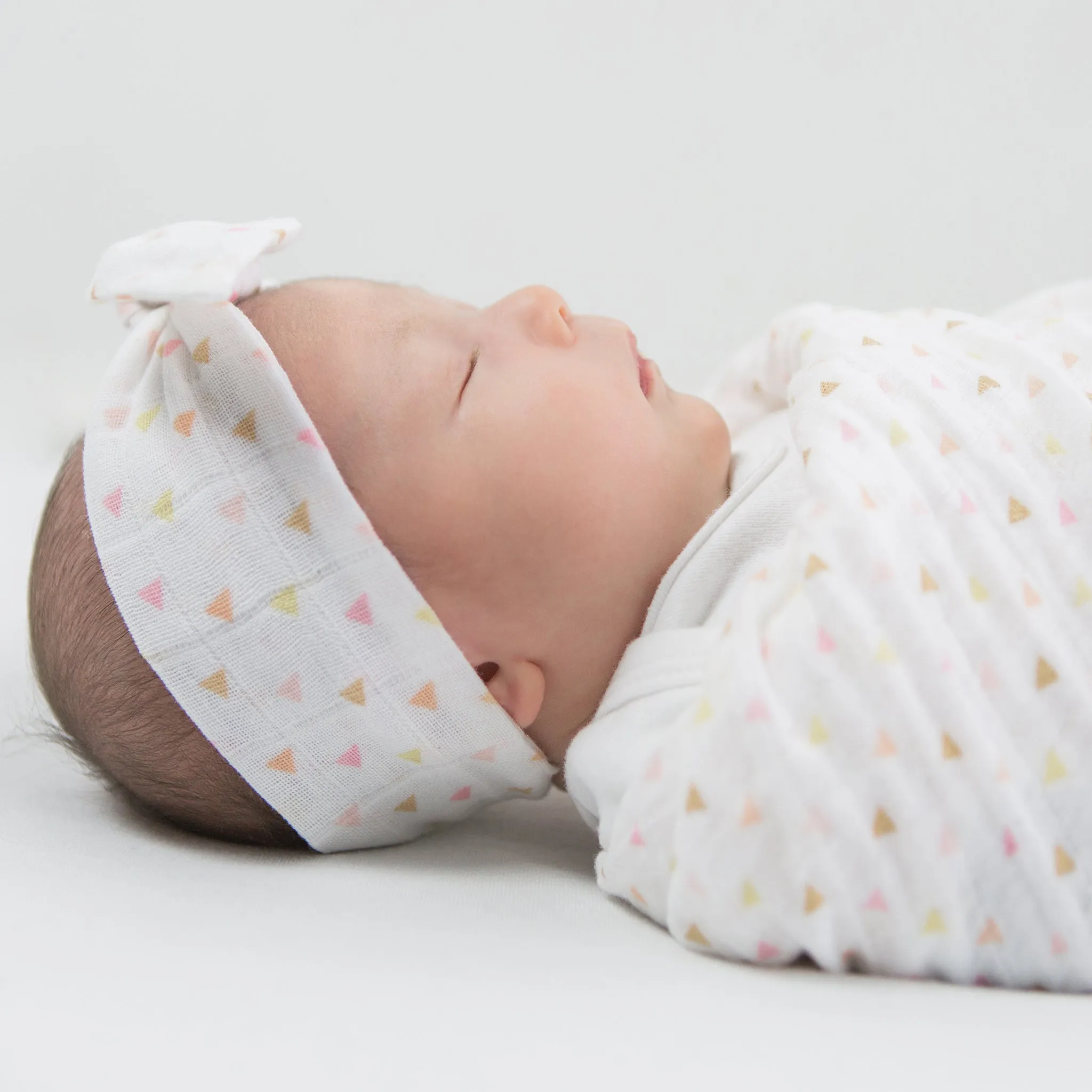 Muslin Headband - Tiny Triangles Shimmer, Pink