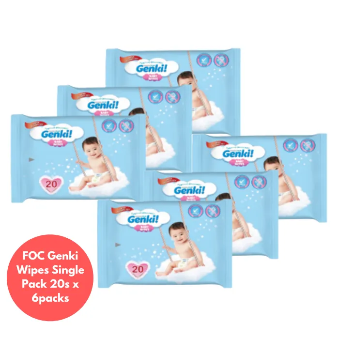 Nepia Genki Mega Pack Tape Diapers L62 (3 Packs / Cartoon) - FOC Showa Baby Wipes 99.5% Water 80s x 3packs