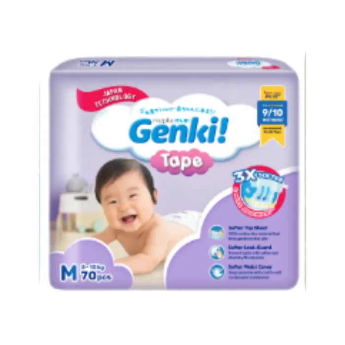 Nepia Genki Mega Pack Tape Diapers M75 (3 Packs / Cartoon) - FOC Showa Baby Wipes 99.5% Water 80s x 3packs