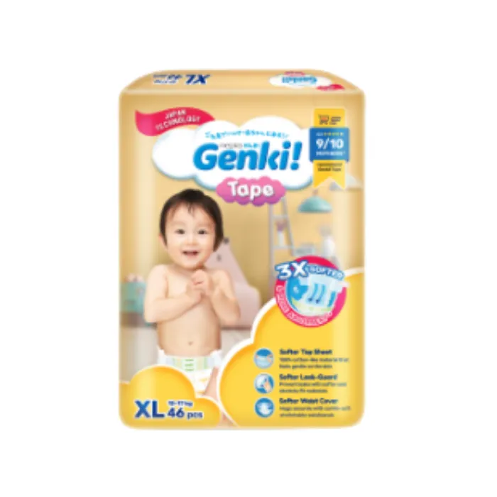 Nepia Genki Mega Pack Tape Diapers XL 44 (3 Packs / Cartoon) - FOC Showa Baby Wipes 99.5% Water 80s x 3packs