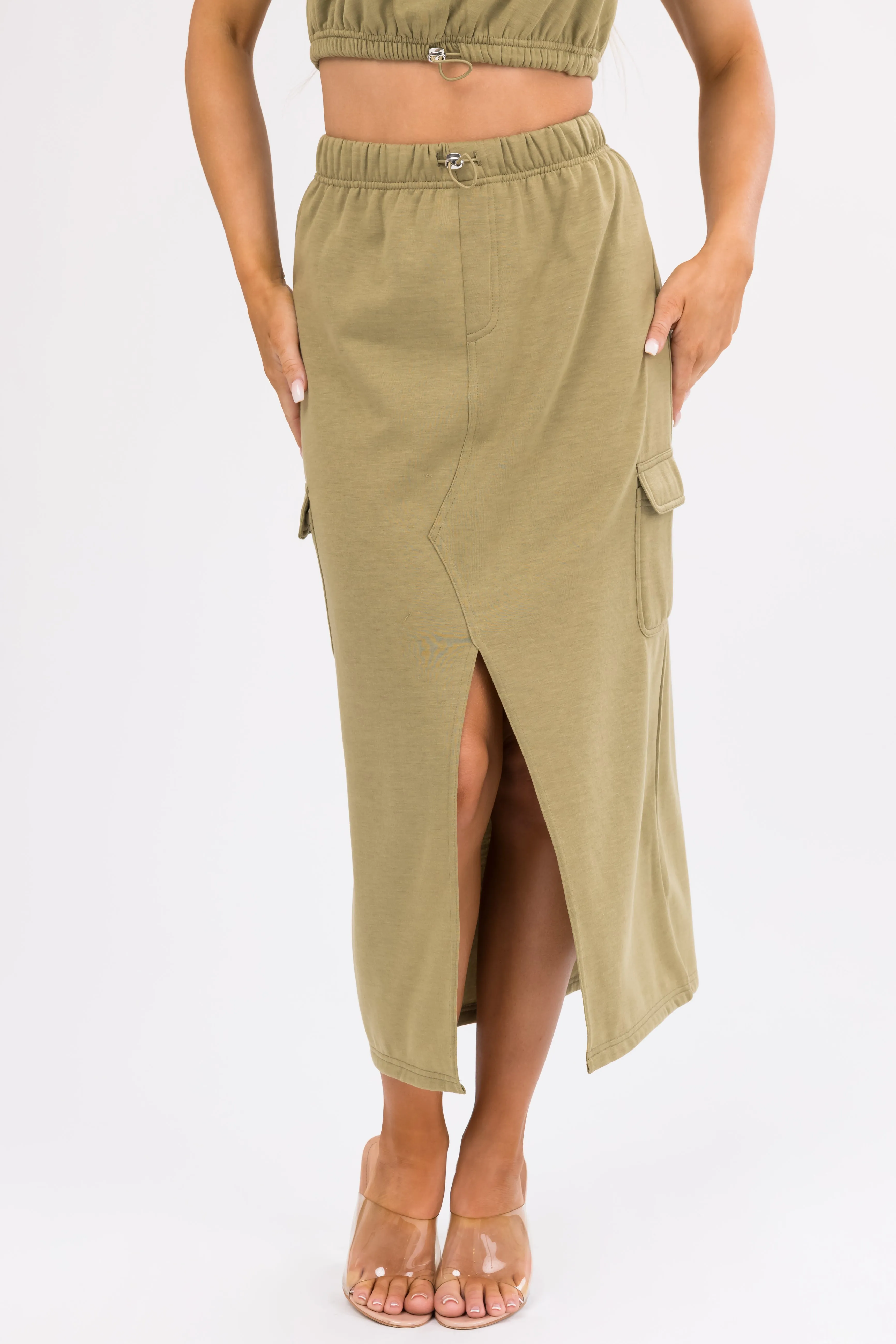 Olive Crop Top and Cargo Skirt Set