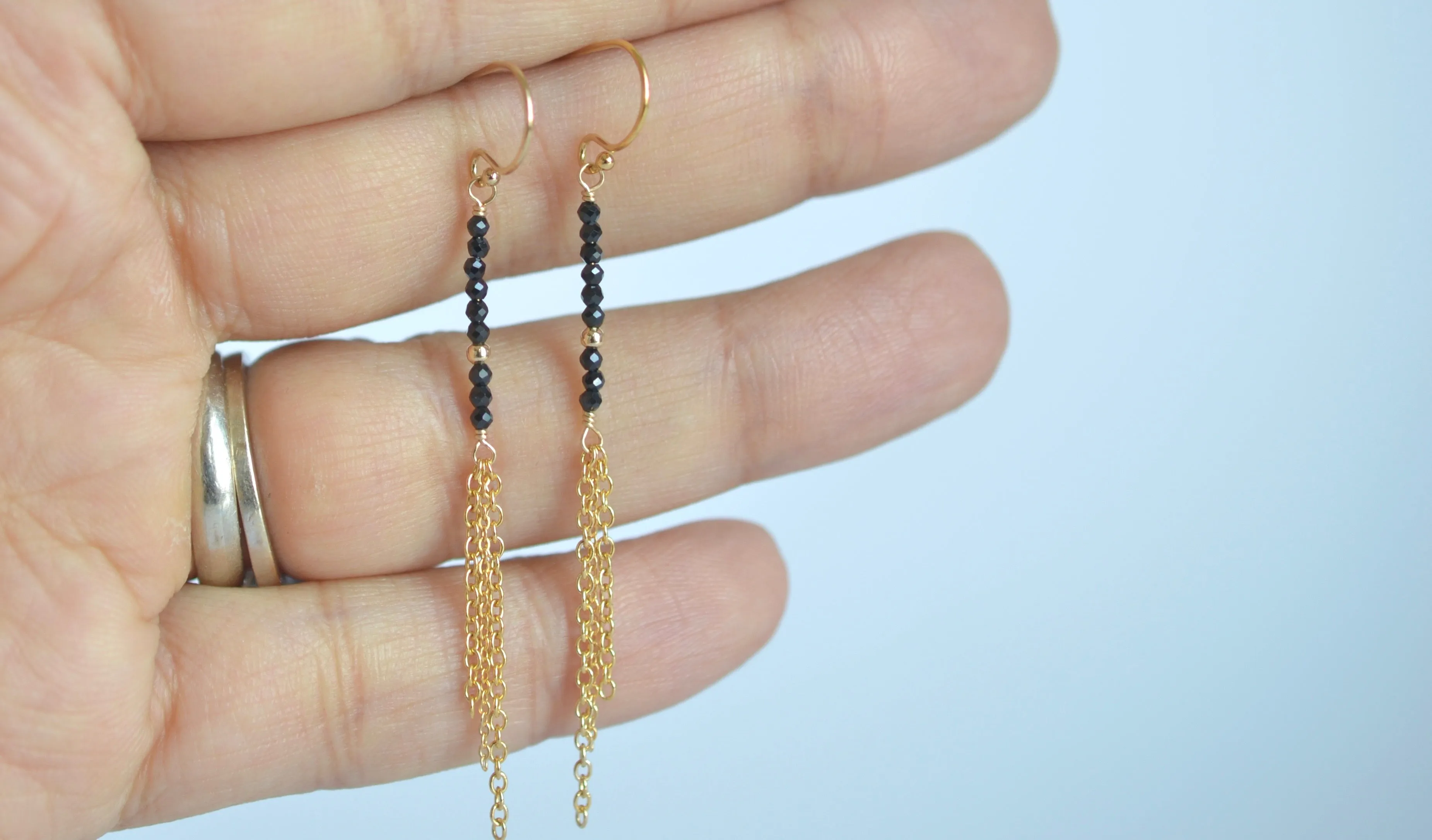 Piper -Black Spinel, 14k Gold Filled Tassel Earrings