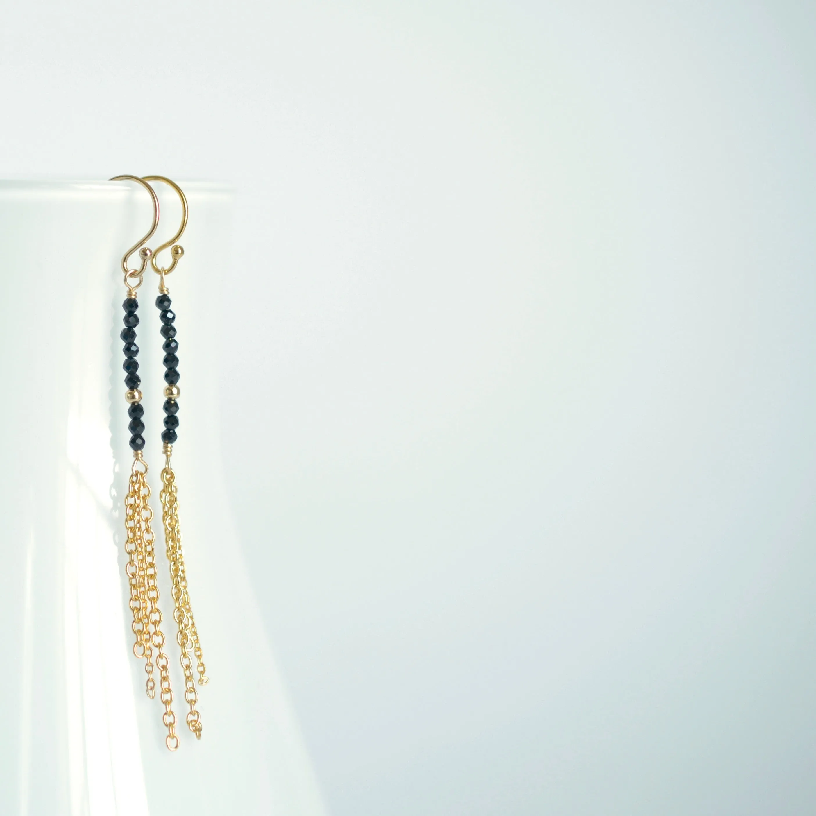 Piper -Black Spinel, 14k Gold Filled Tassel Earrings