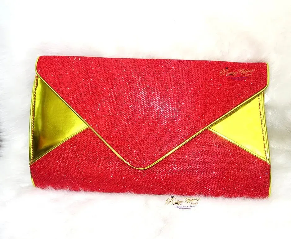 Red Mixed Gold Clutch Evening Bags for Women Formal Bridal Wedding Purse Prom Cocktail Party Handbags