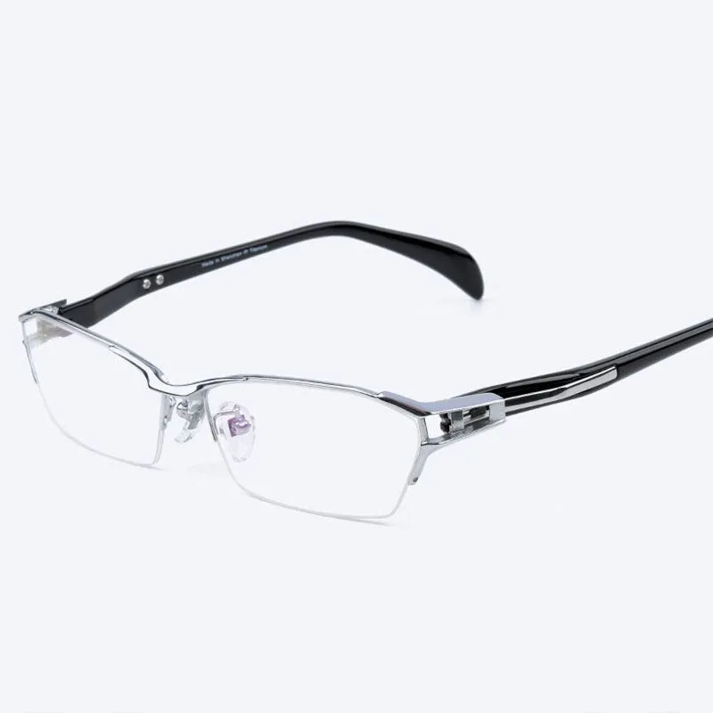 Reven Jate Men's Semi Rim Irregular Square Titanium Eyeglasses Ej1174