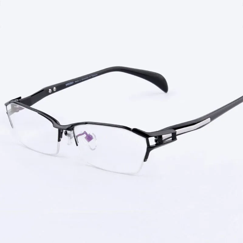 Reven Jate Men's Semi Rim Irregular Square Titanium Eyeglasses Ej1174