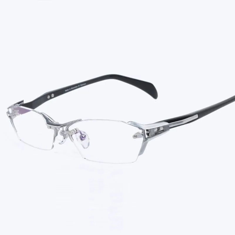 Reven Jate Men's Semi Rim Irregular Square Titanium Eyeglasses Ej1174