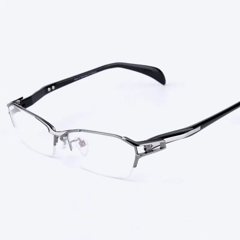 Reven Jate Men's Semi Rim Irregular Square Titanium Eyeglasses Ej1174