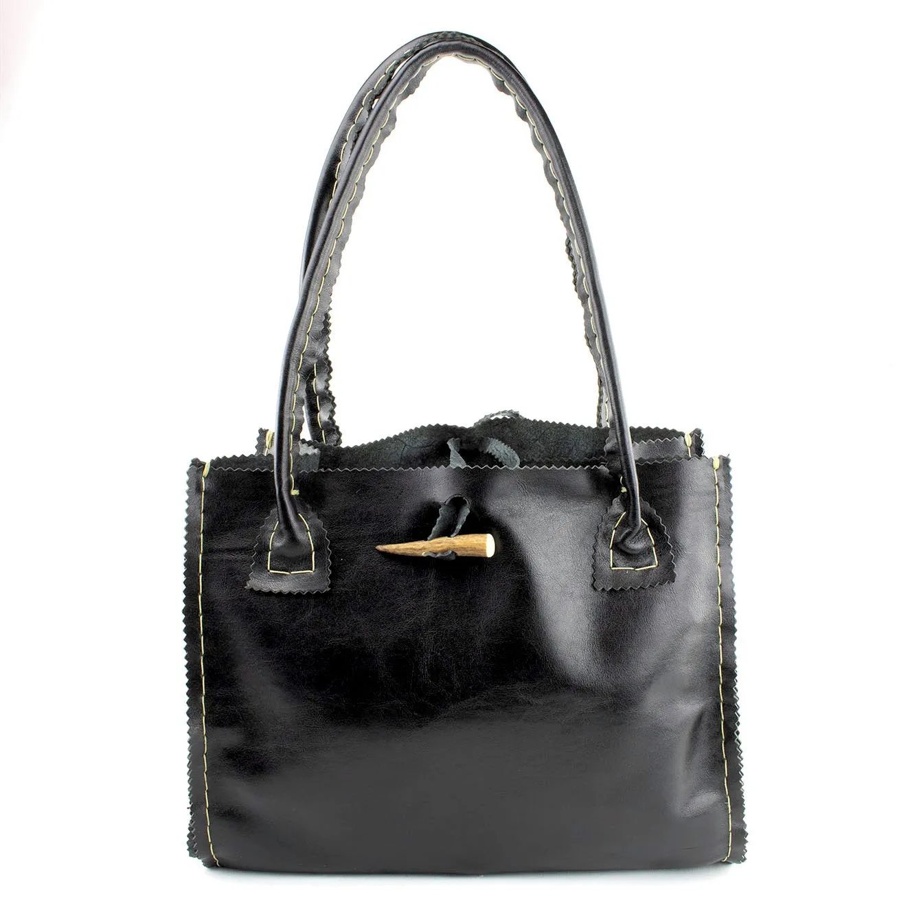 Rhino Square Tote in Black  Leather