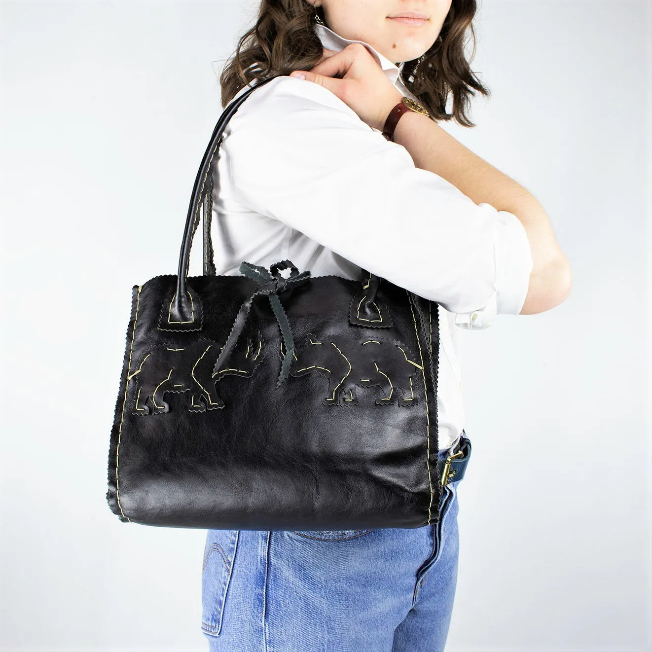 Rhino Square Tote in Black  Leather