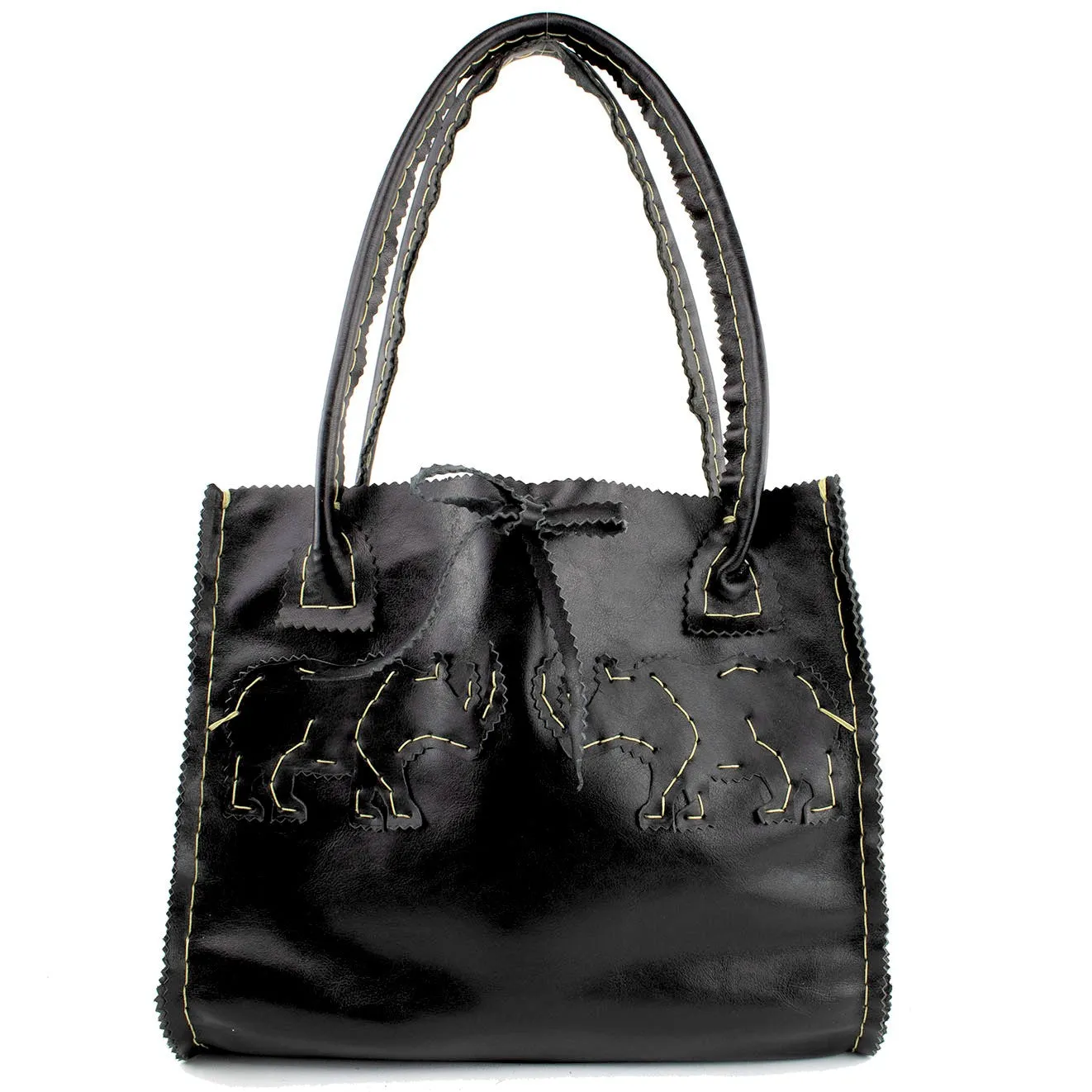 Rhino Square Tote in Black  Leather