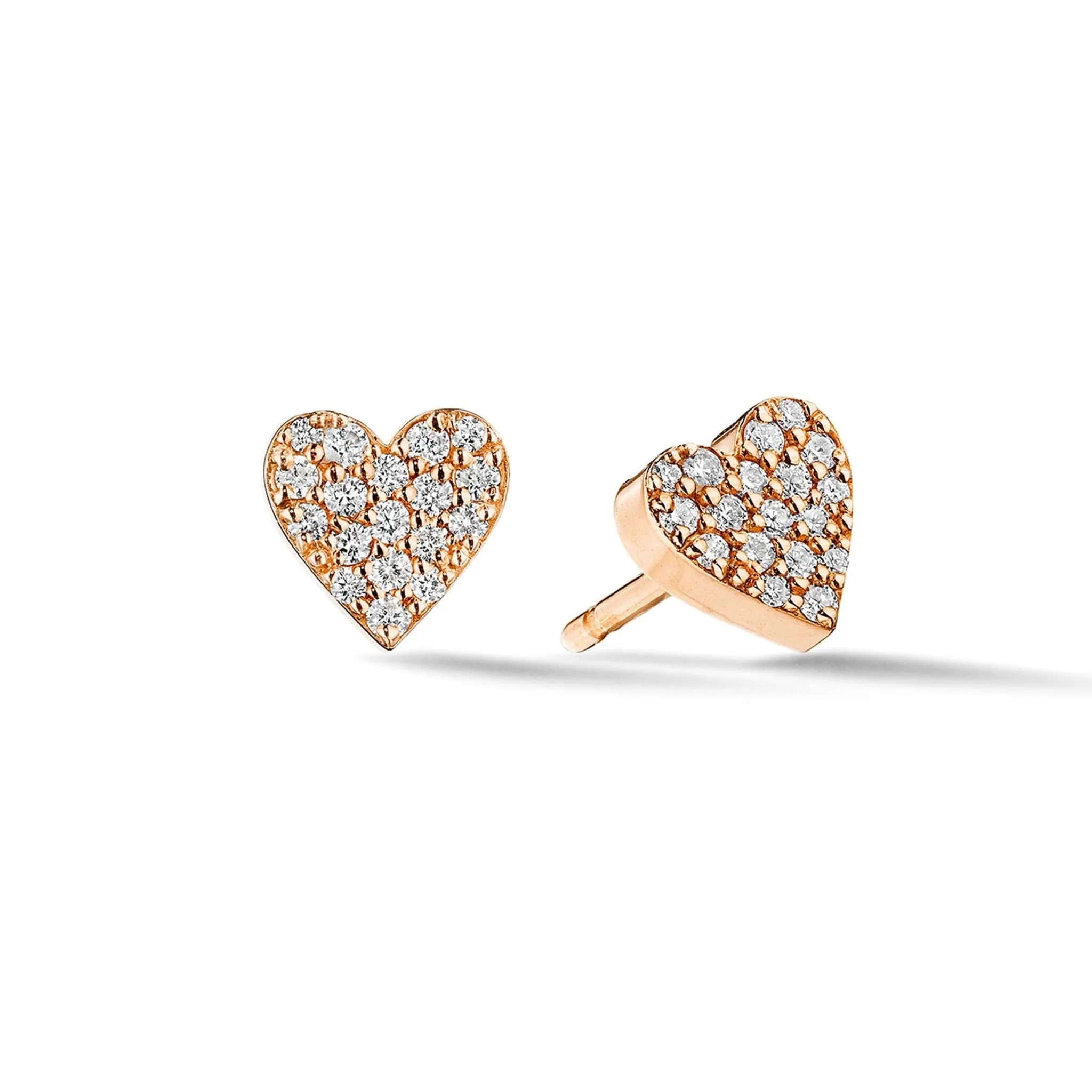 Rose Gold Endless Heart Stud Earrings with Pavé Diamonds