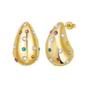 Sahira Raindrop Rainbow CZ Earring - Gold