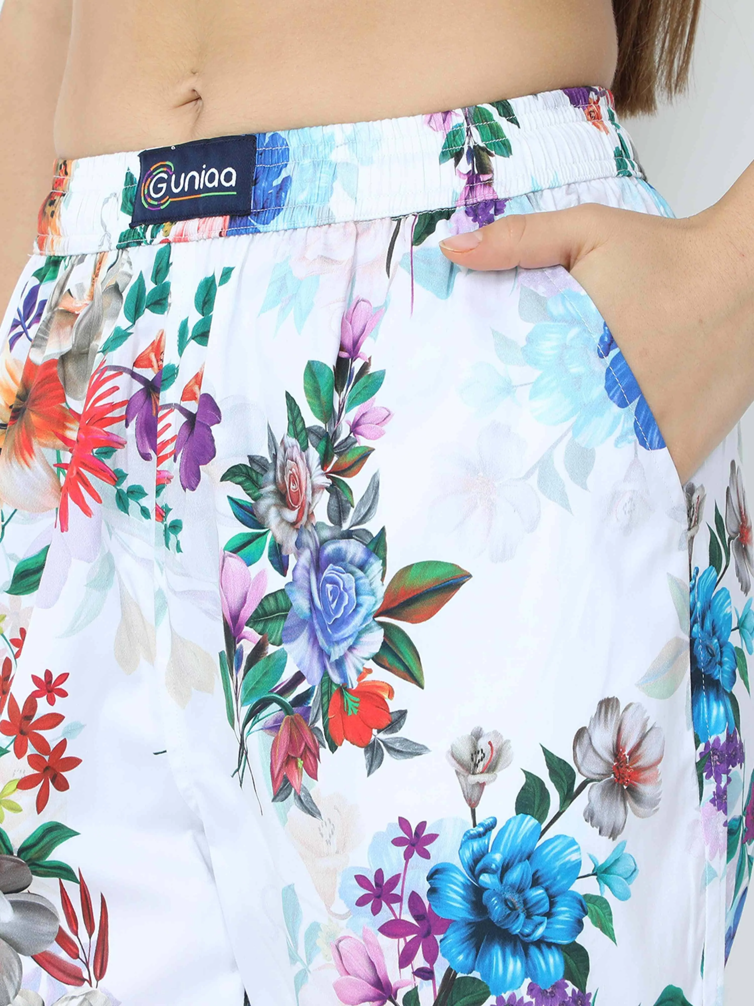 Shadow White Floral Printed Shorts