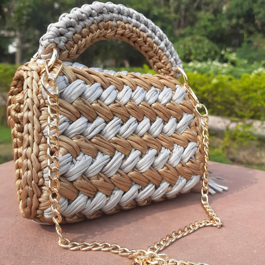 Shiroli Handmade Designer Metallic Mud Gold  & Grey Bag