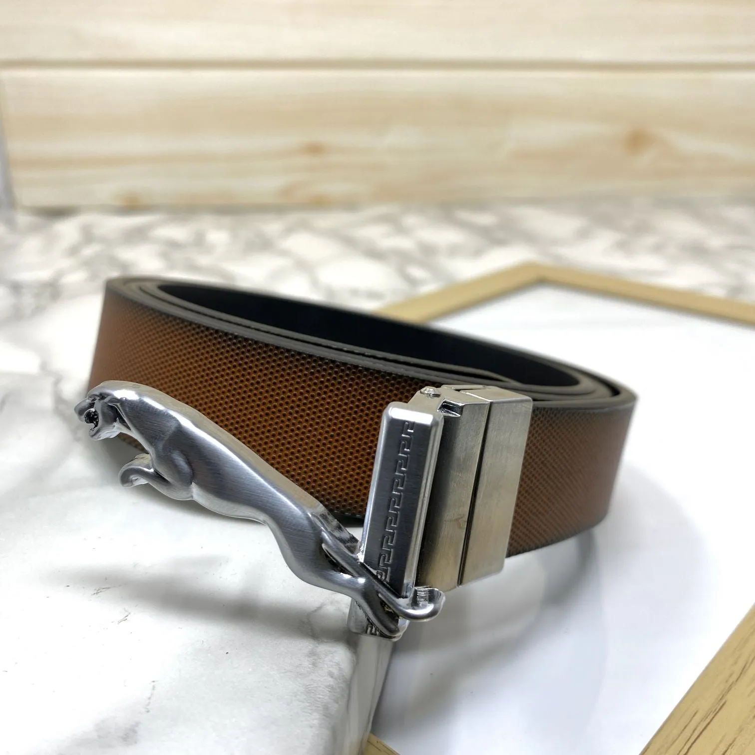 Small Jaguar Pattern Reversible Strap Belt -JonasParamount