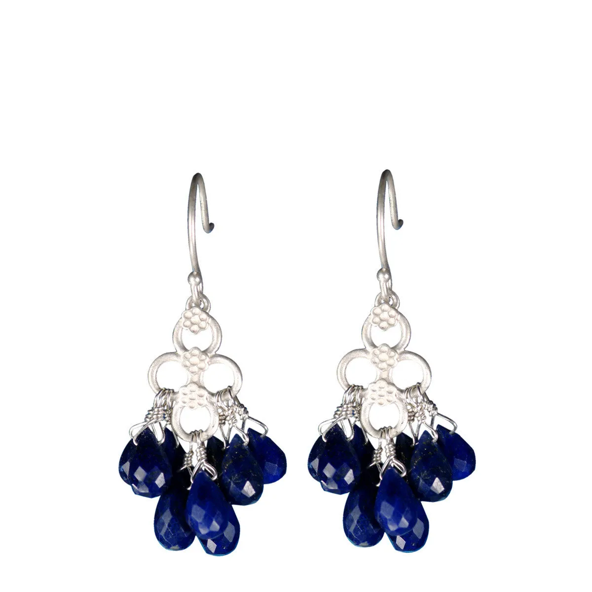 Sterling Silver Short Lapis Flower Earrings