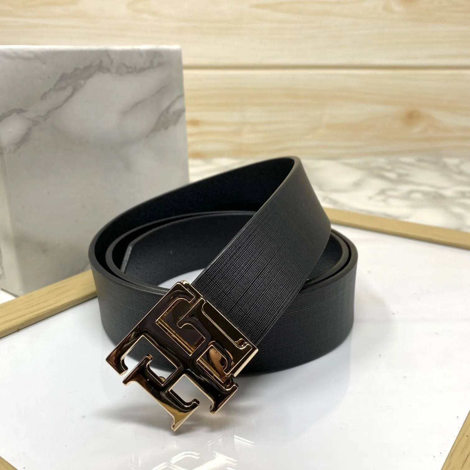 TH Pattern Leather Strap Belt-JonasParamount