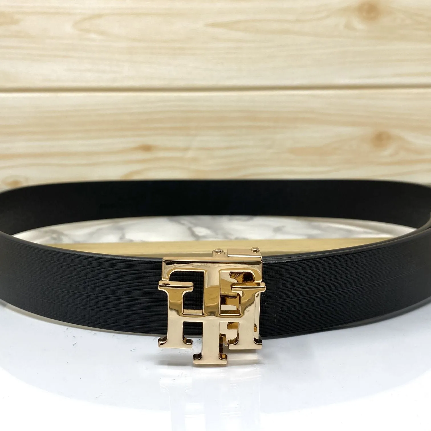 TH Pattern Leather Strap Belt-JonasParamount