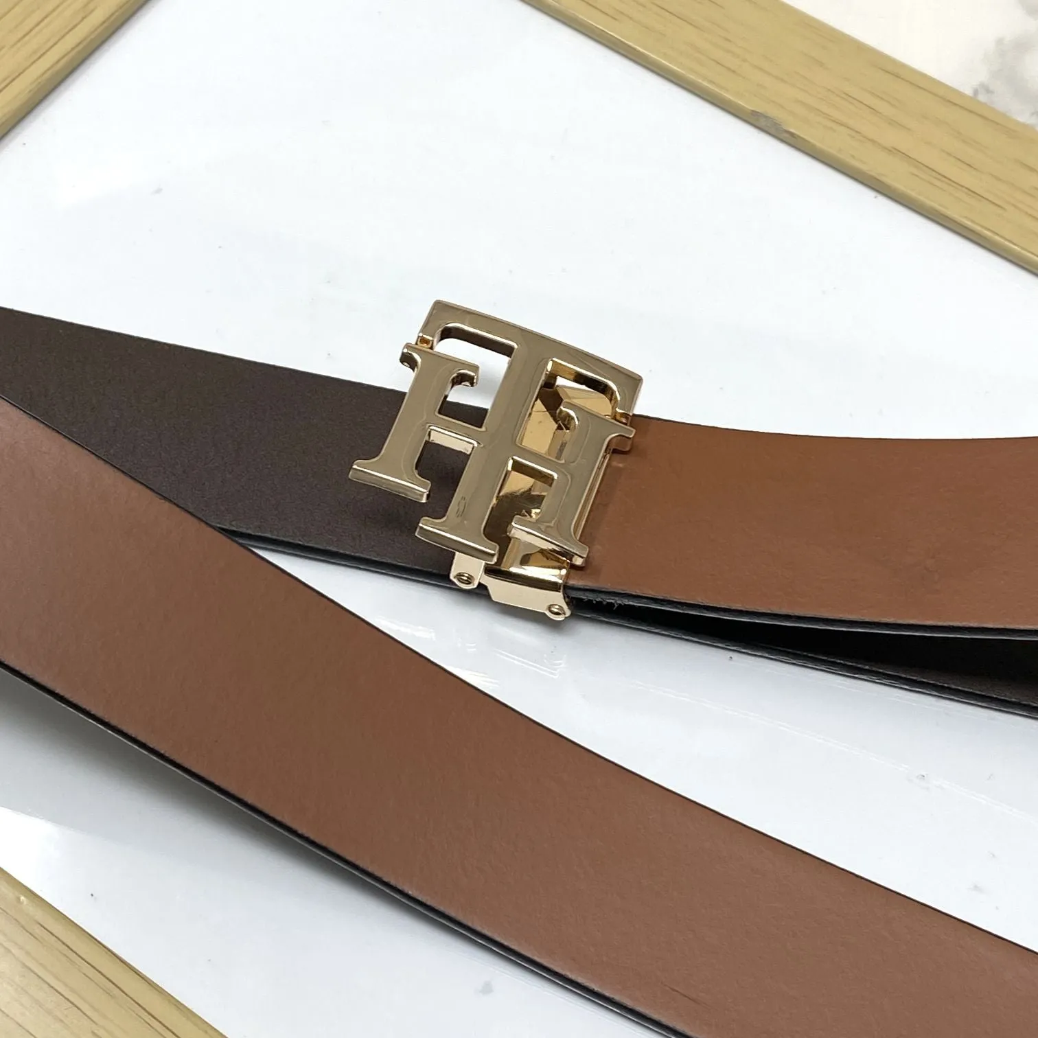 TH Pattern Leather Strap Belt-JonasParamount