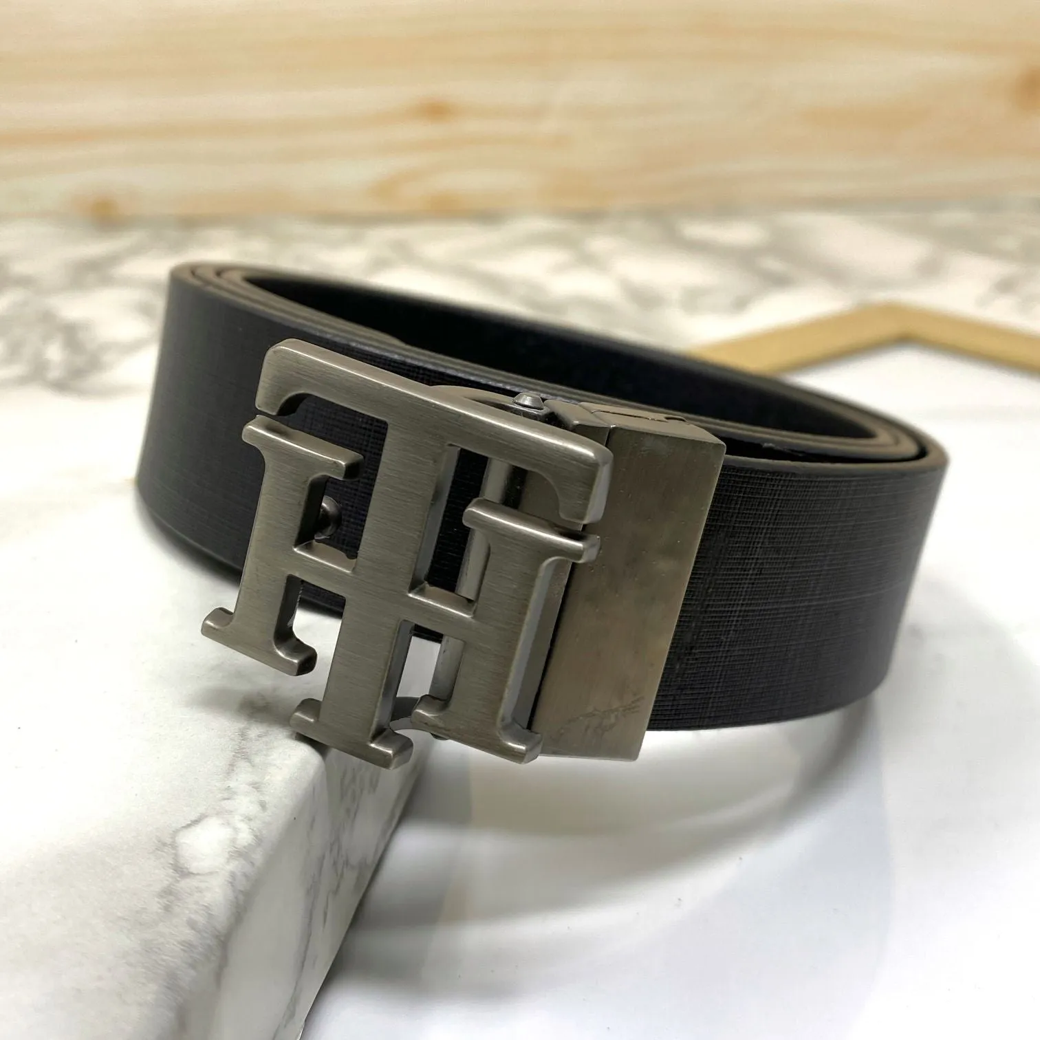 TH Pattern Leather Strap Belt-JonasParamount