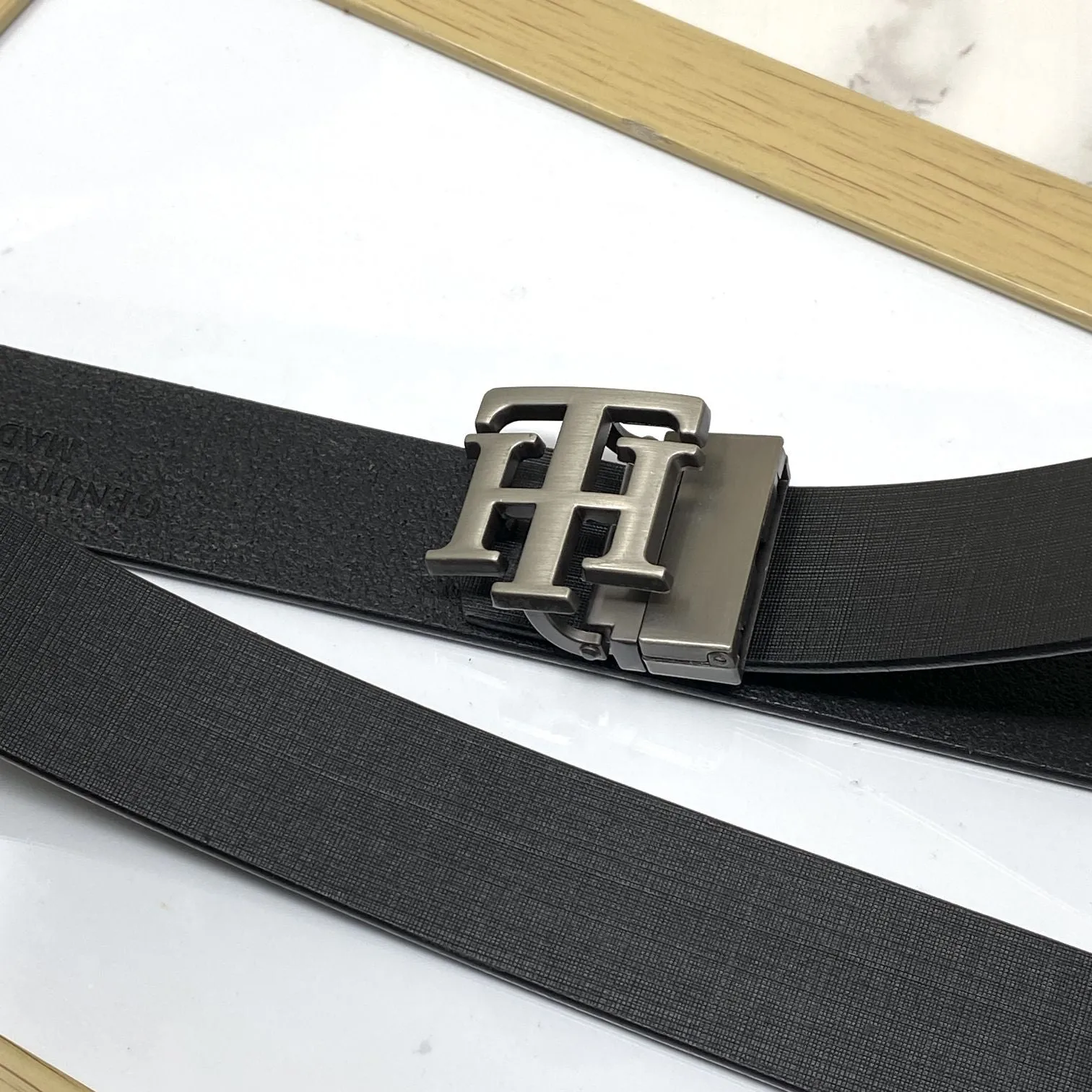 TH Pattern Leather Strap Belt-JonasParamount