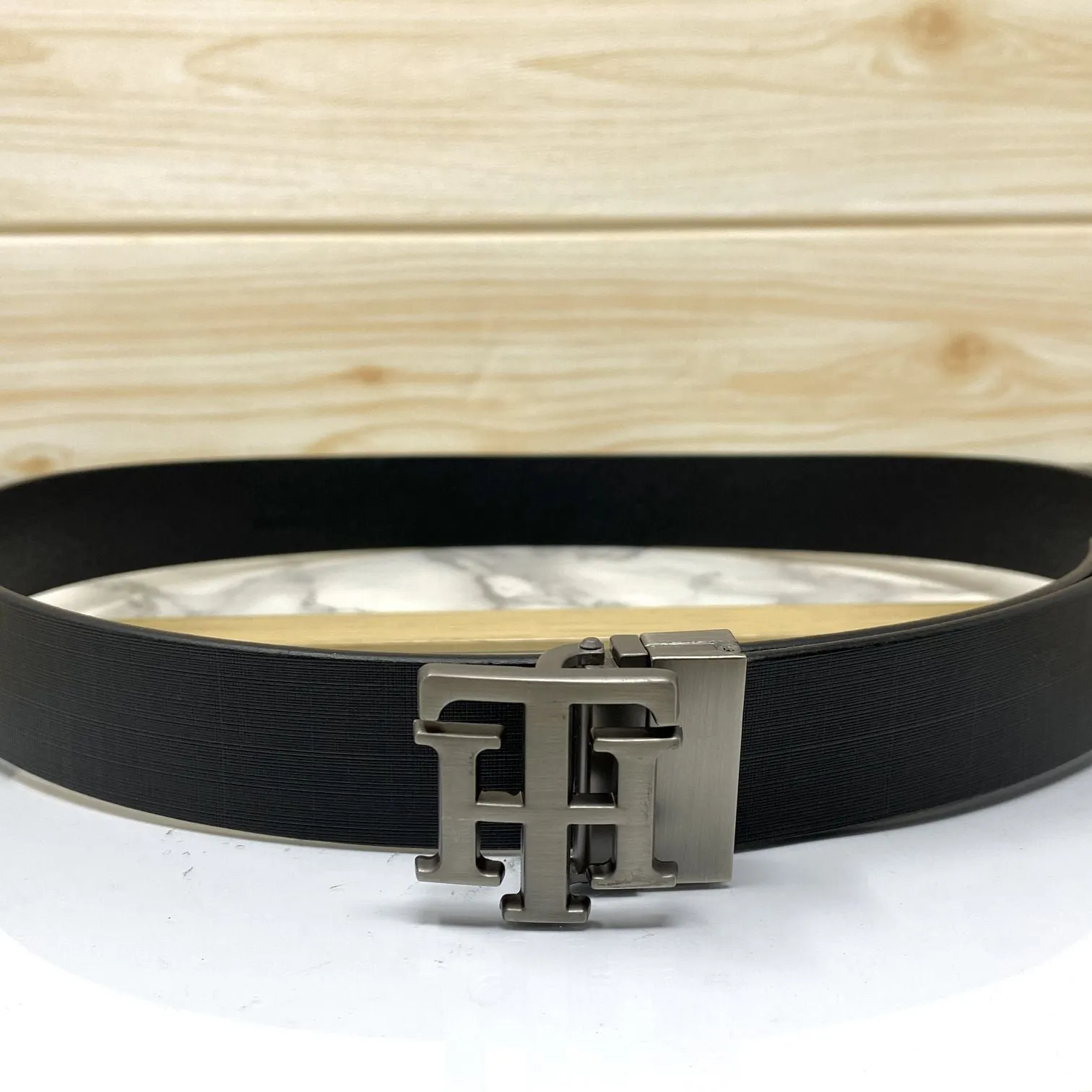 TH Pattern Leather Strap Belt-JonasParamount