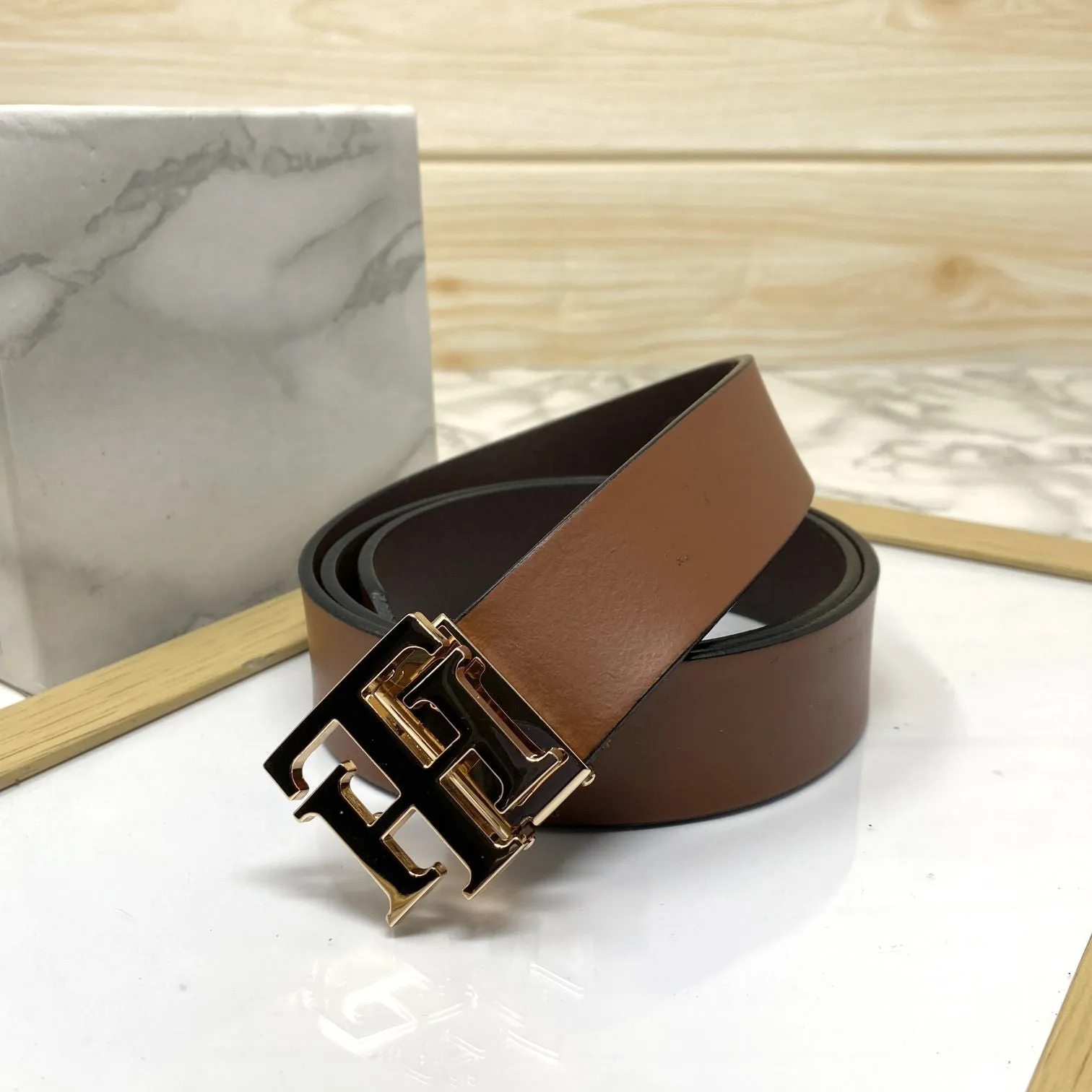 TH Pattern Leather Strap Belt-JonasParamount