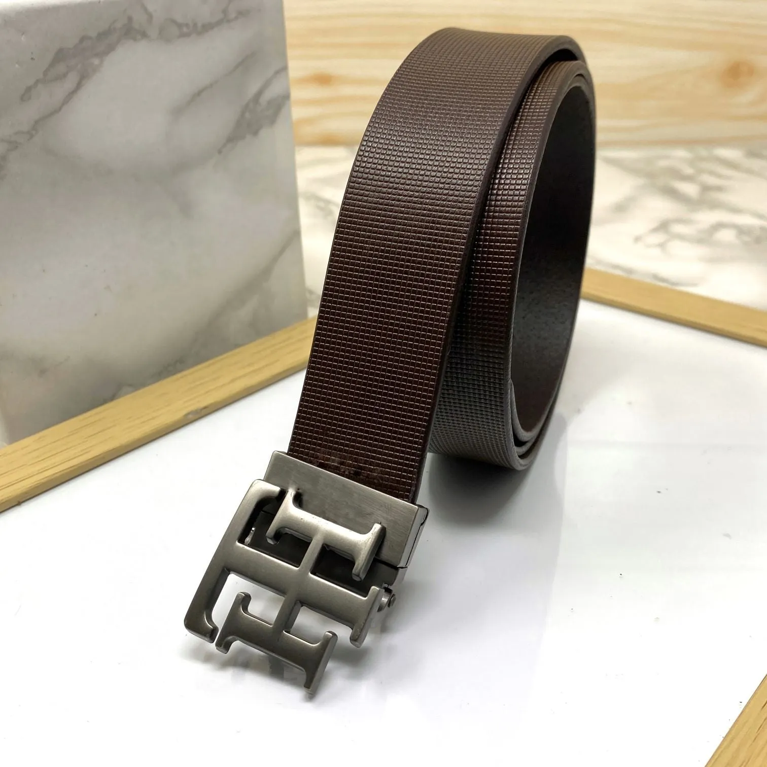 TH Pattern Leather Strap Belt-JonasParamount