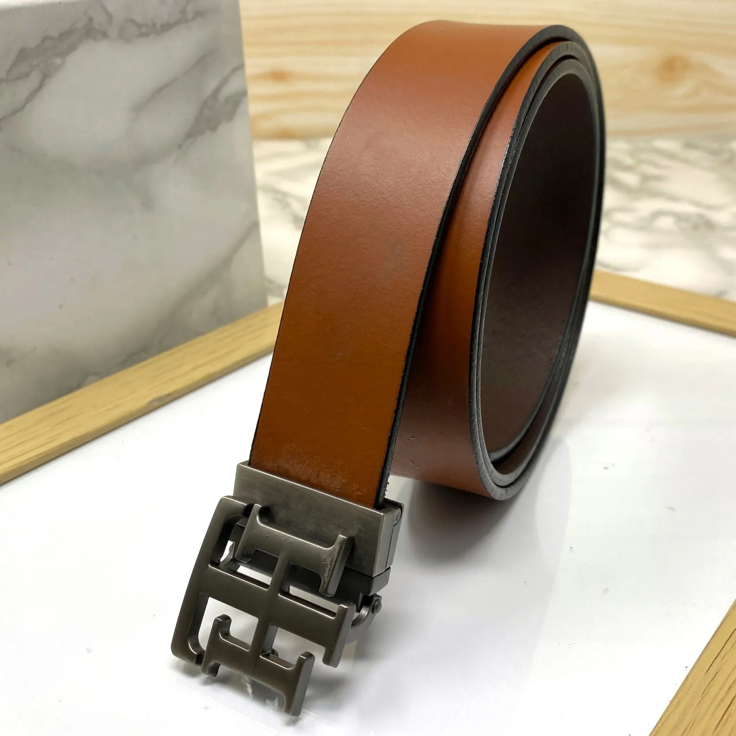 TH Pattern Leather Strap Belt-JonasParamount