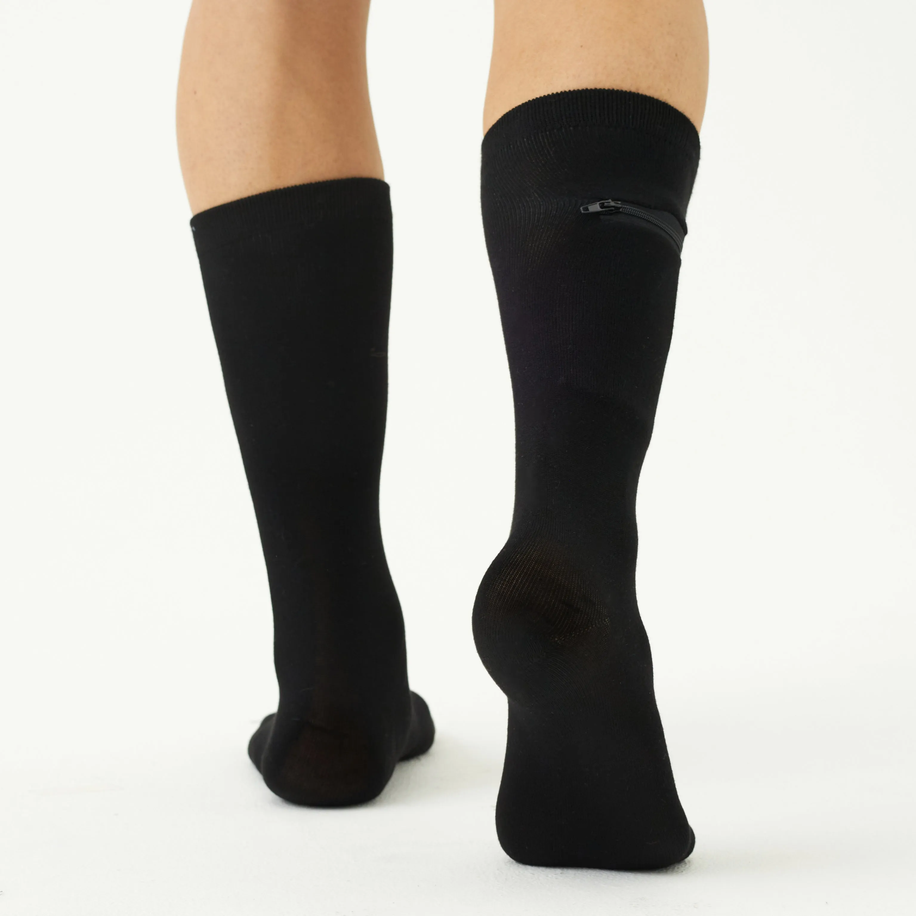 Unisex Calf-Length Bamboo Zipper Pocket Travel Socks-All Sales Final