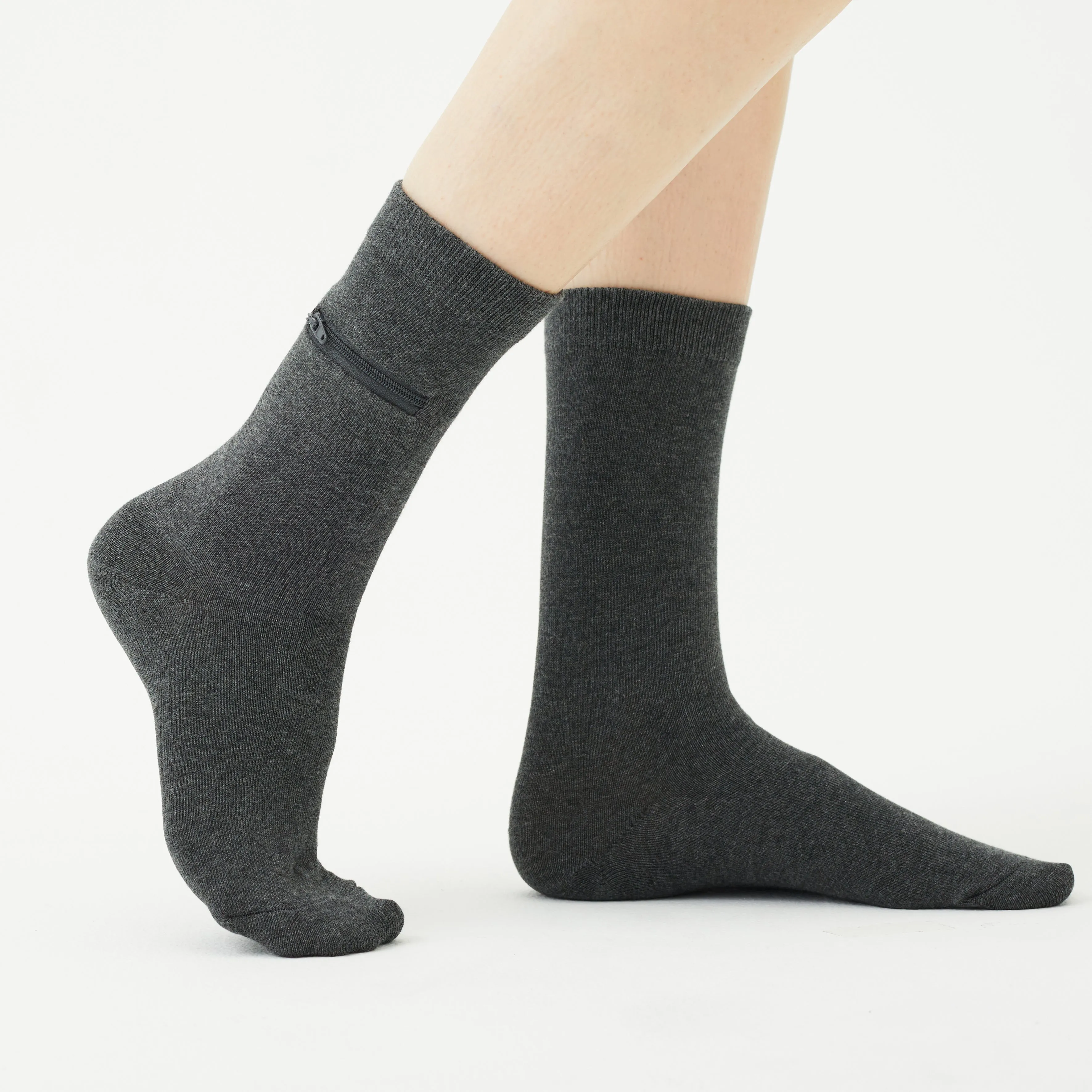 Unisex Calf-Length Bamboo Zipper Pocket Travel Socks-All Sales Final