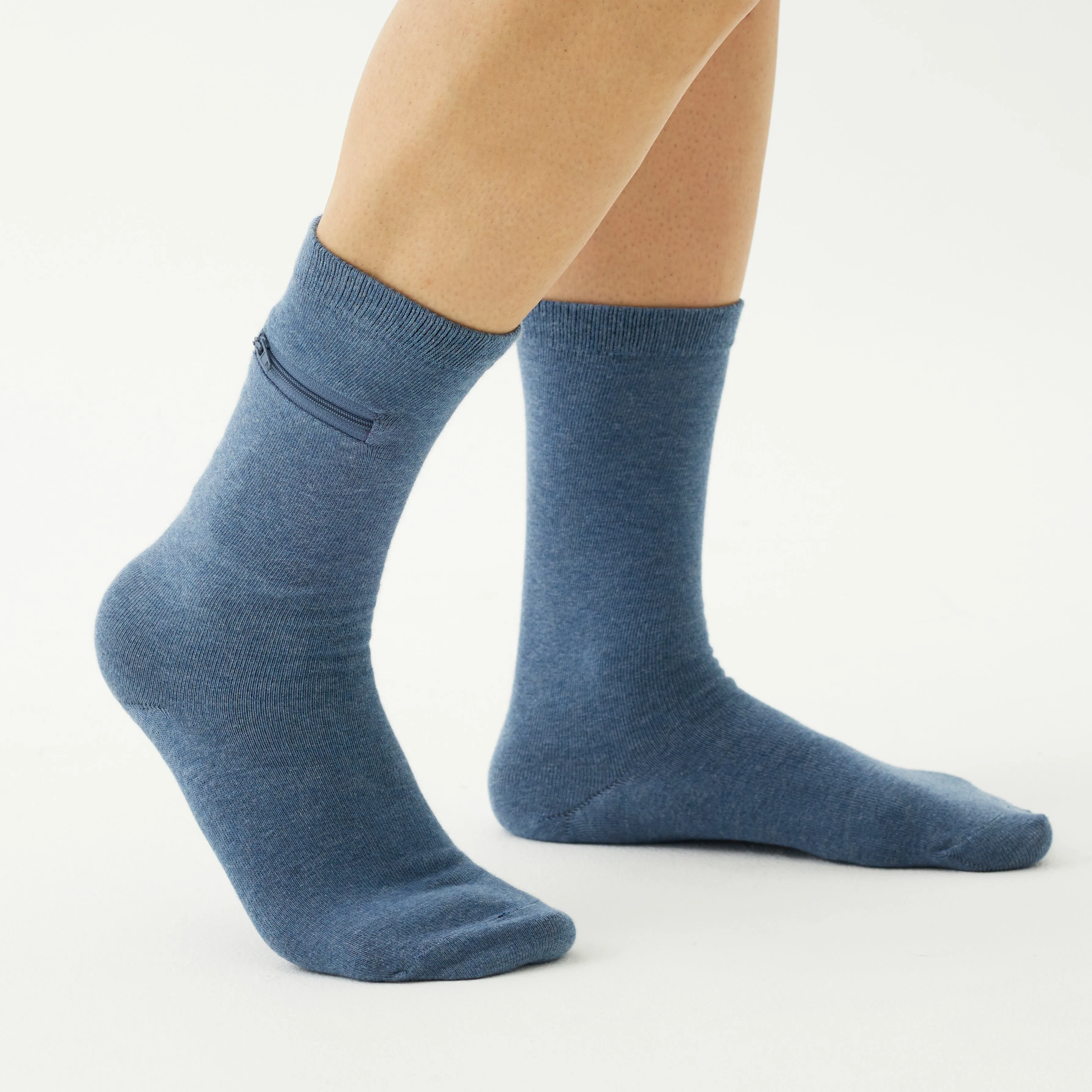 Unisex Calf-Length Bamboo Zipper Pocket Travel Socks-All Sales Final