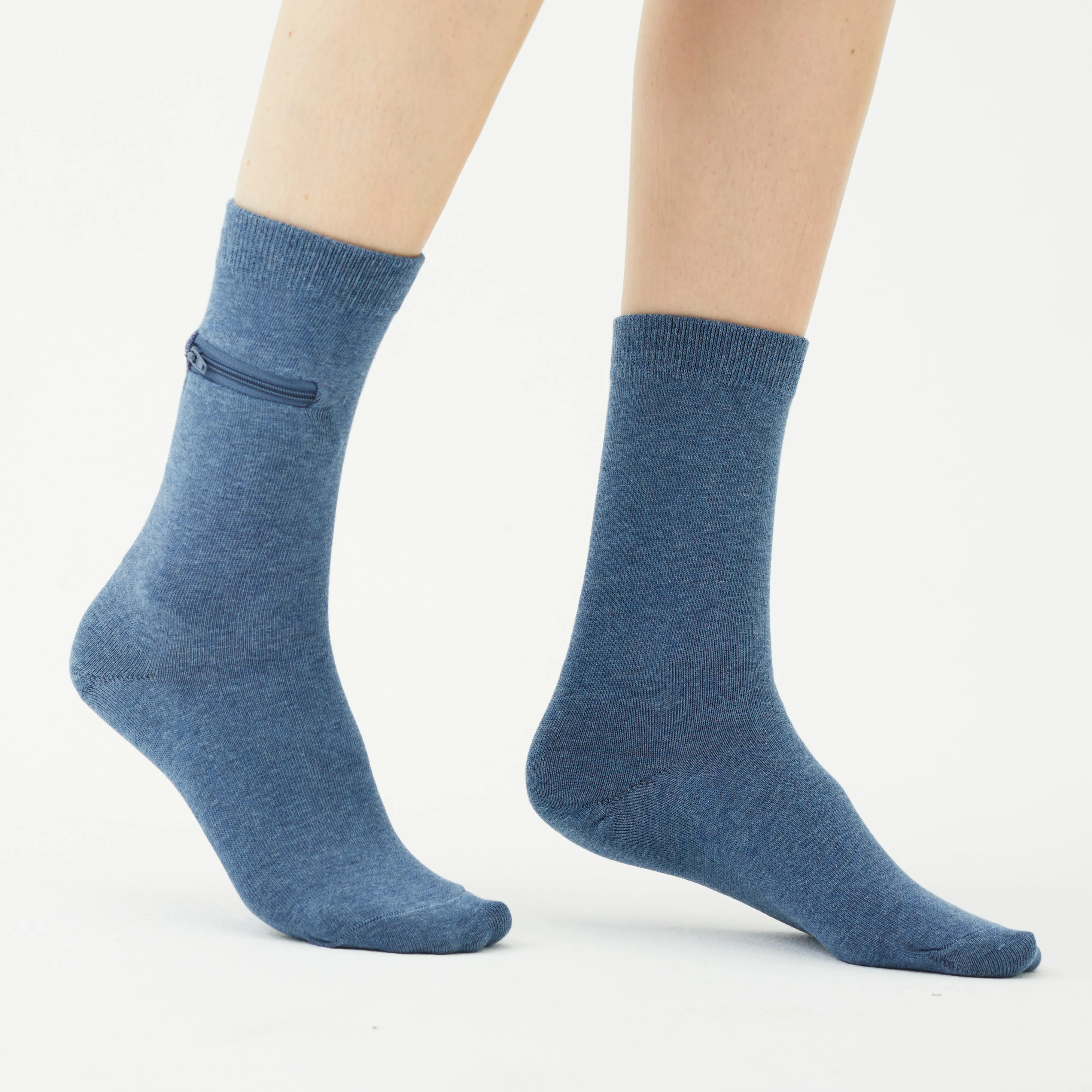 Unisex Calf-Length Bamboo Zipper Pocket Travel Socks-All Sales Final