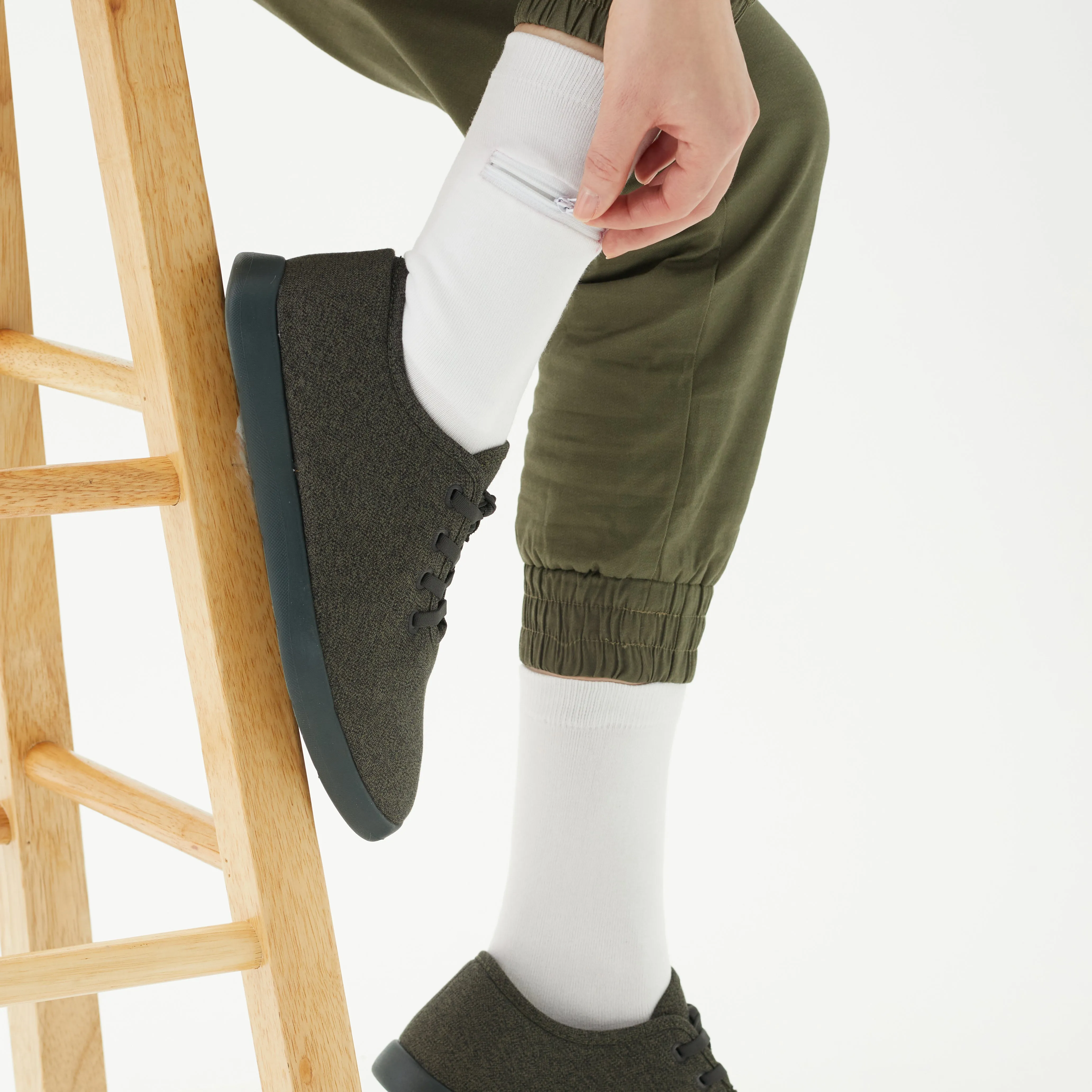 Unisex Calf-Length Bamboo Zipper Pocket Travel Socks-All Sales Final