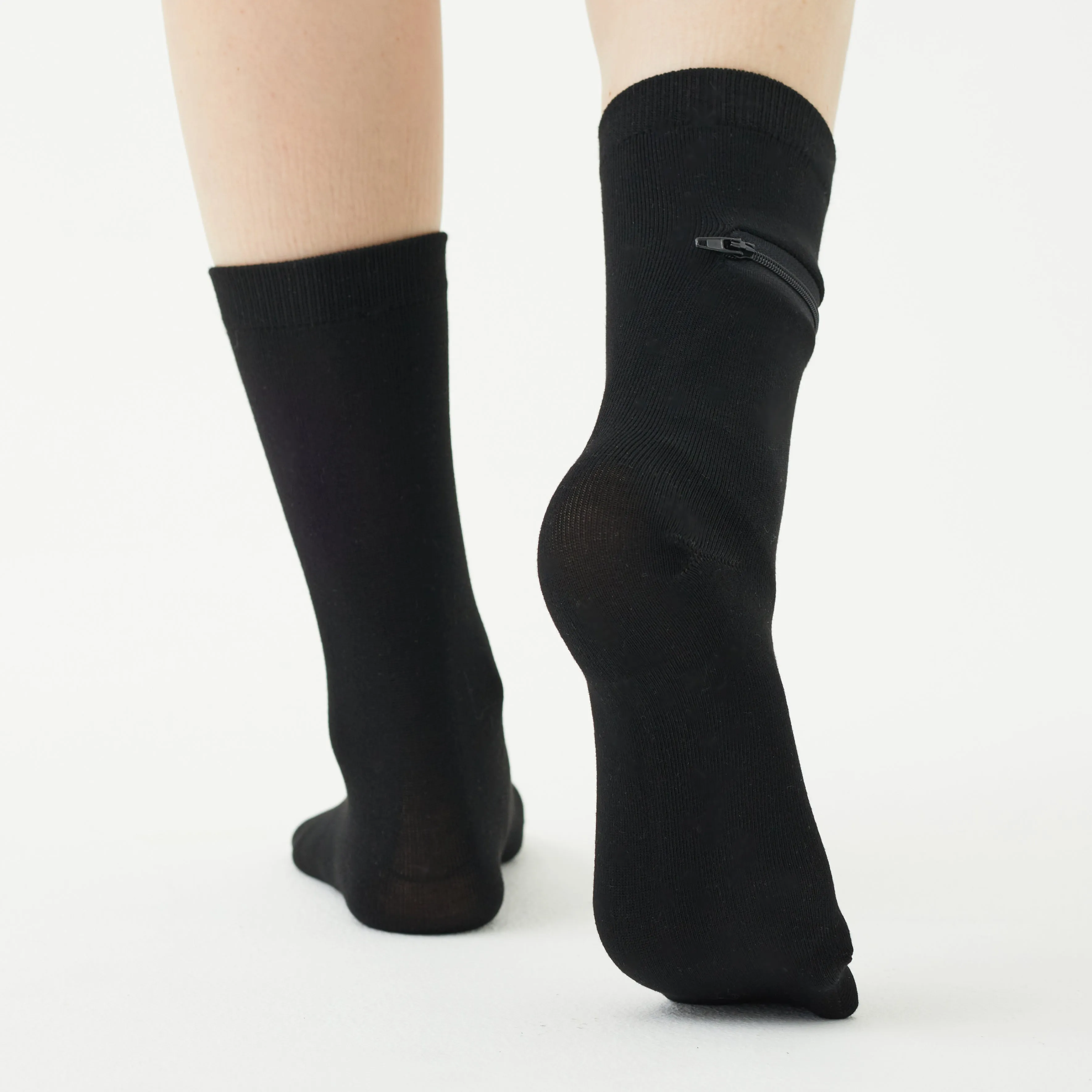 Unisex Calf-Length Bamboo Zipper Pocket Travel Socks-All Sales Final