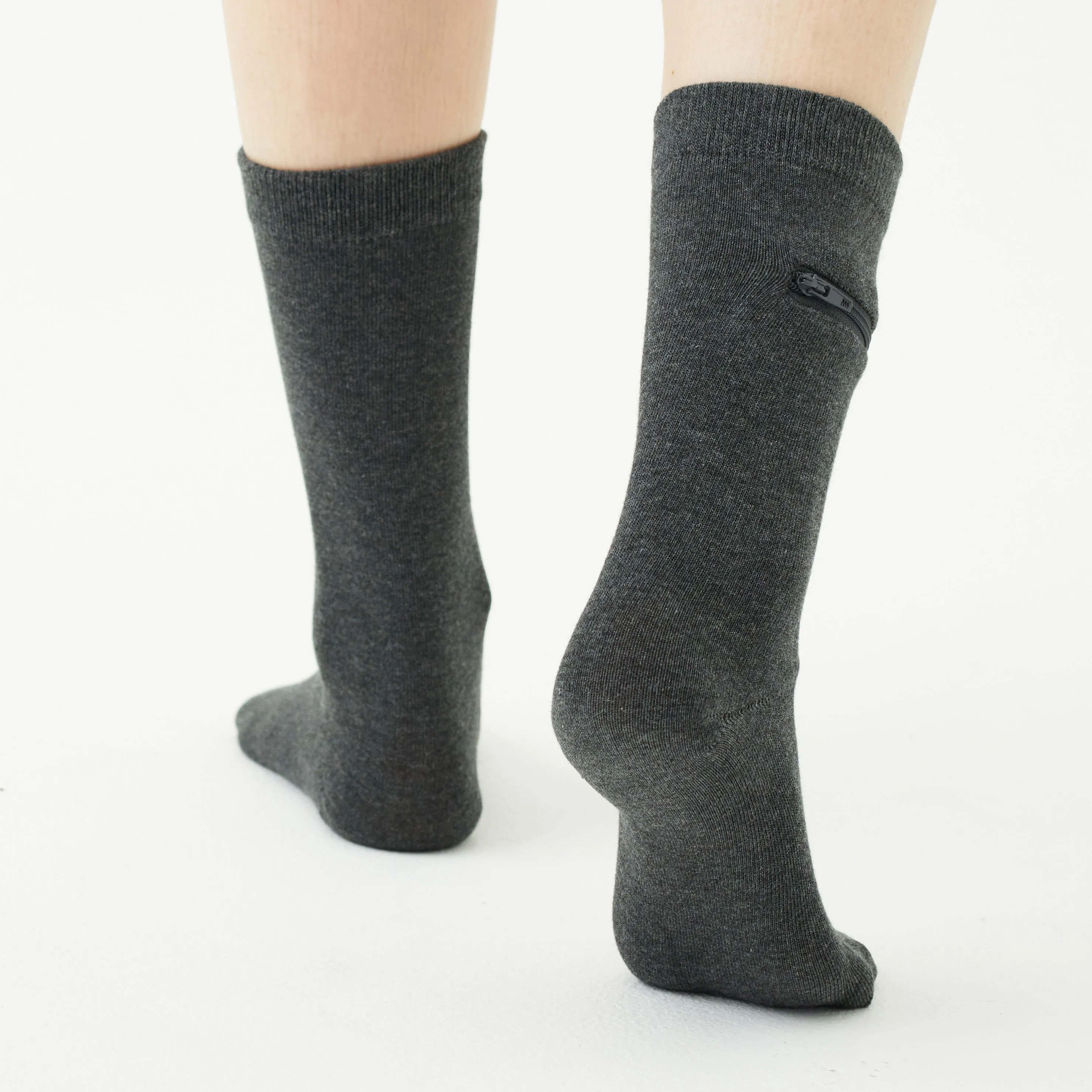 Unisex Calf-Length Bamboo Zipper Pocket Travel Socks-All Sales Final