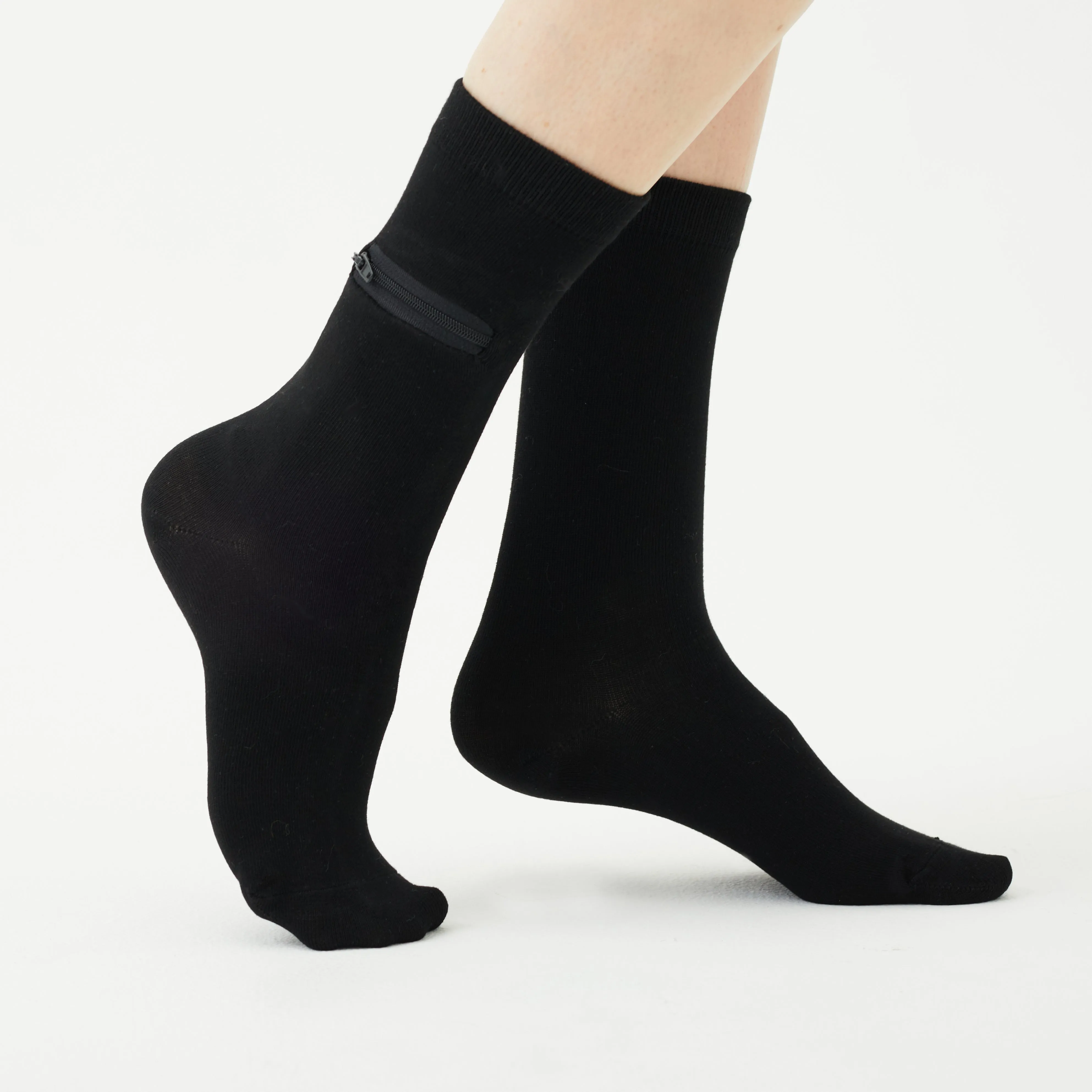 Unisex Calf-Length Bamboo Zipper Pocket Travel Socks-All Sales Final