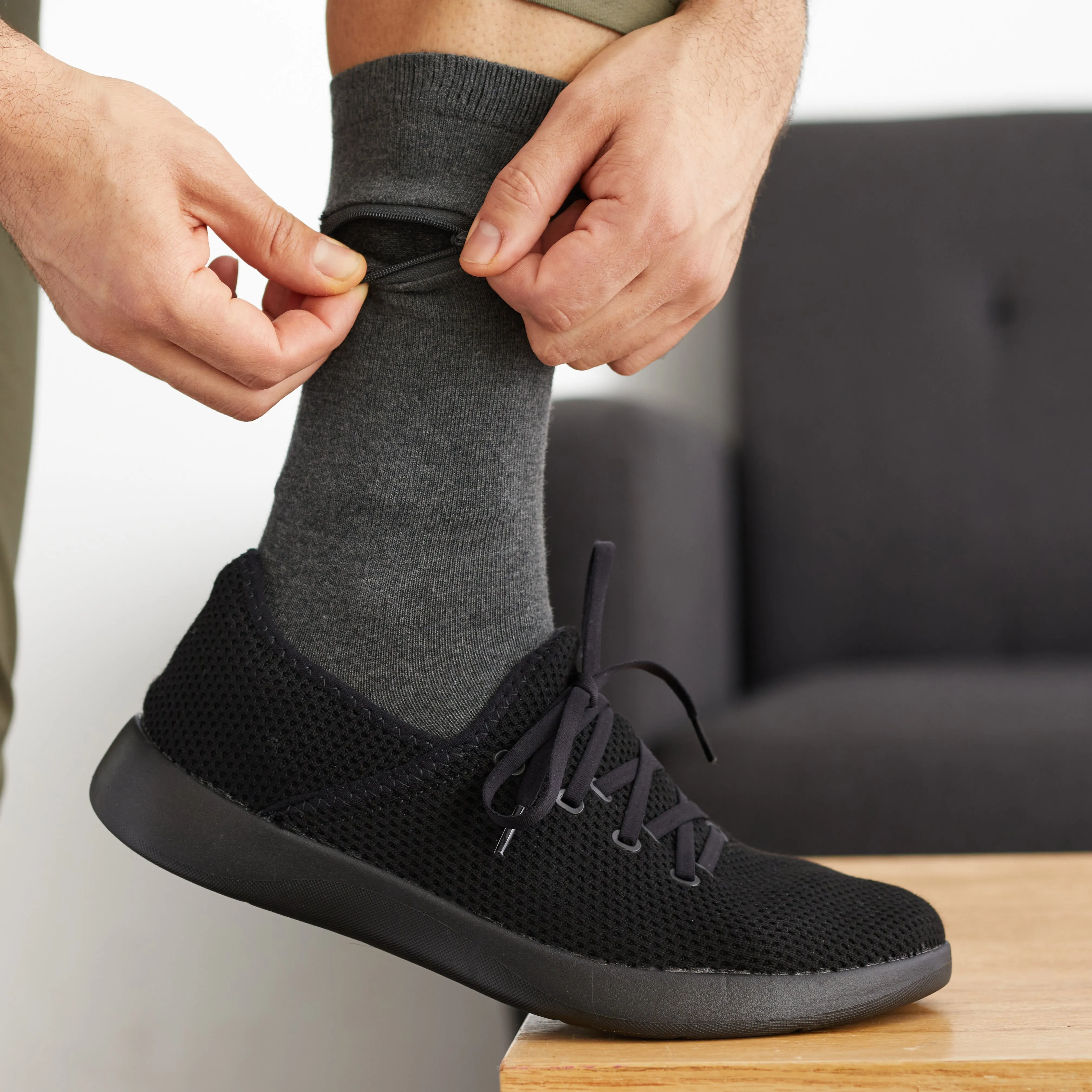 Unisex Calf-Length Bamboo Zipper Pocket Travel Socks-All Sales Final