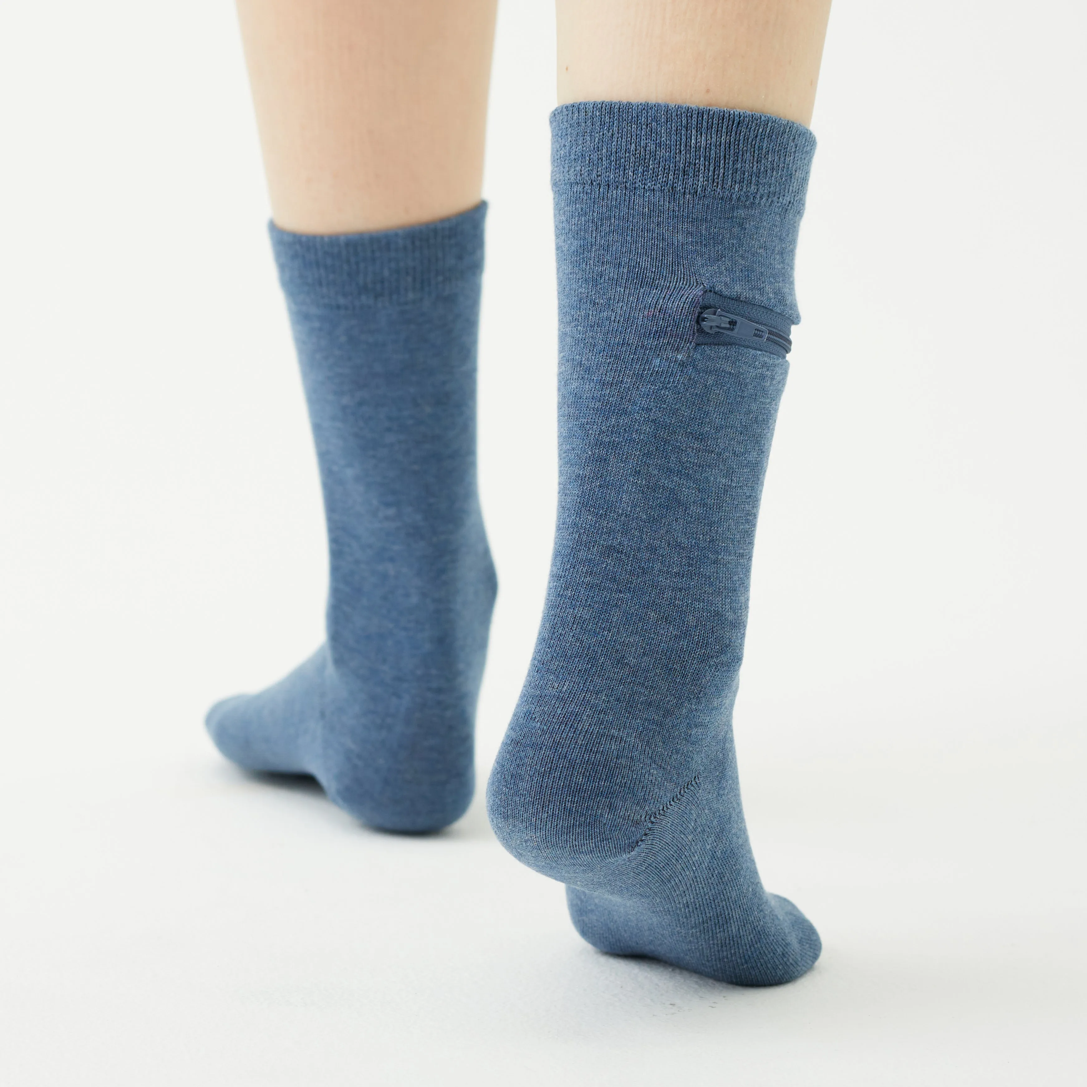 Unisex Calf-Length Bamboo Zipper Pocket Travel Socks-All Sales Final