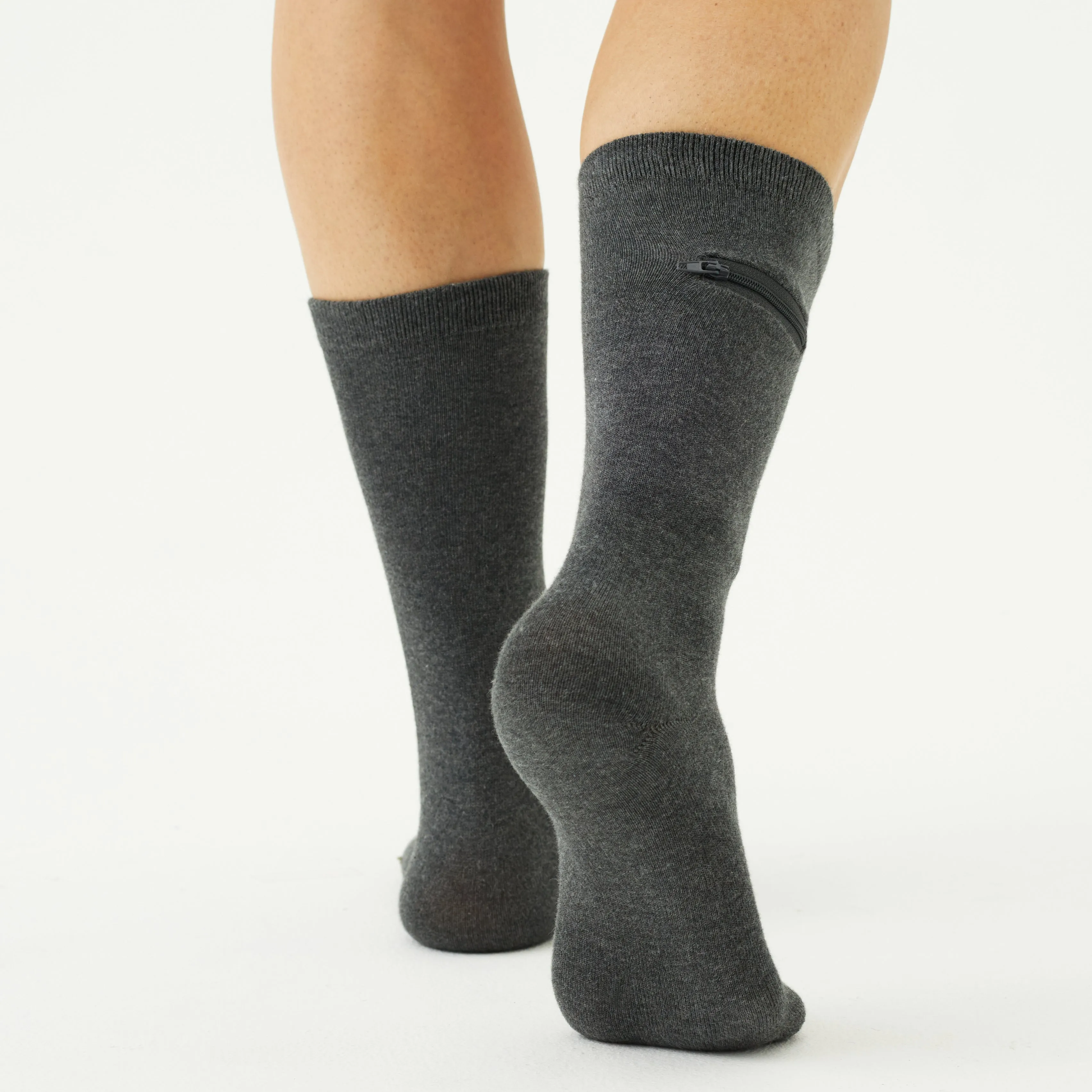 Unisex Calf-Length Bamboo Zipper Pocket Travel Socks-All Sales Final