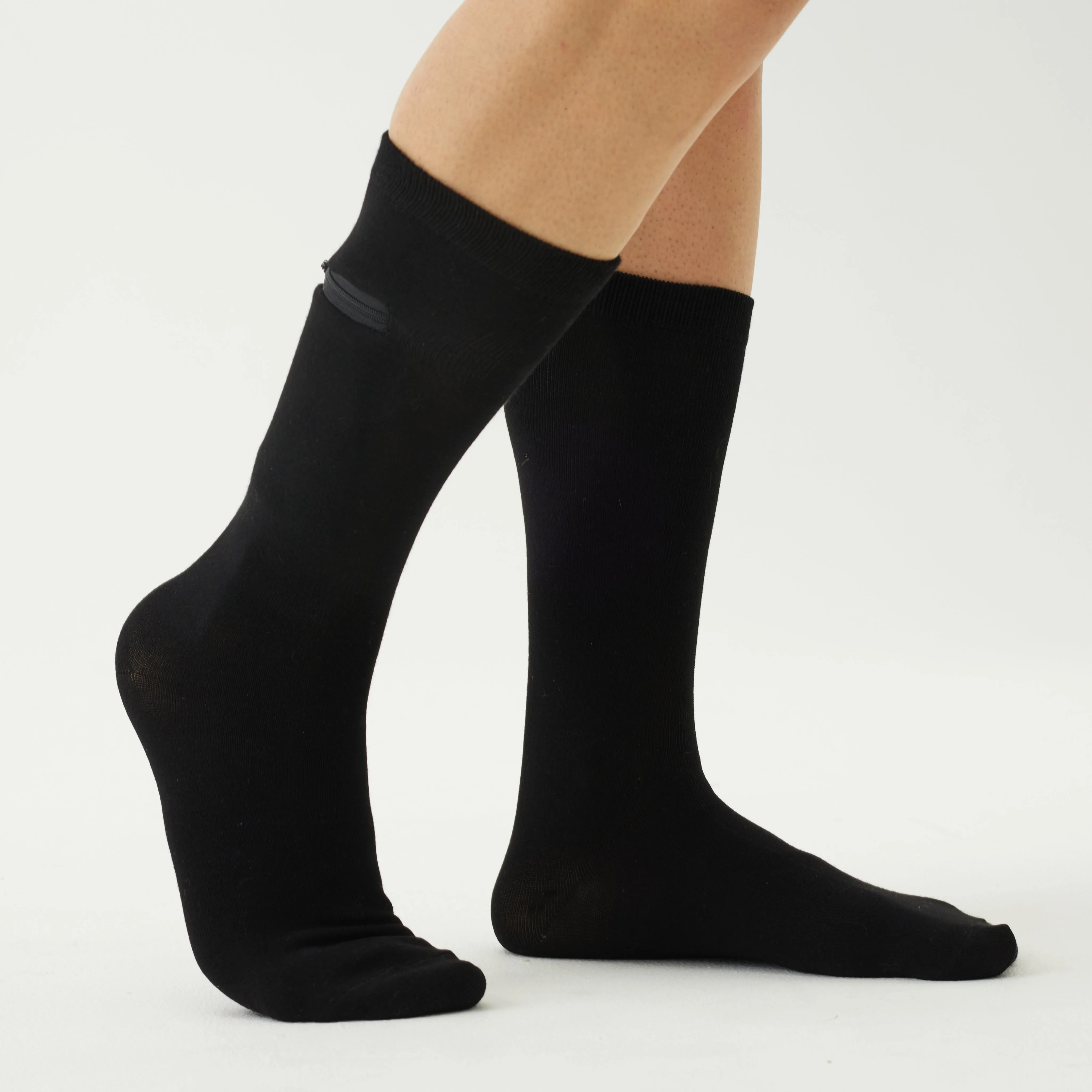 Unisex Calf-Length Bamboo Zipper Pocket Travel Socks-All Sales Final