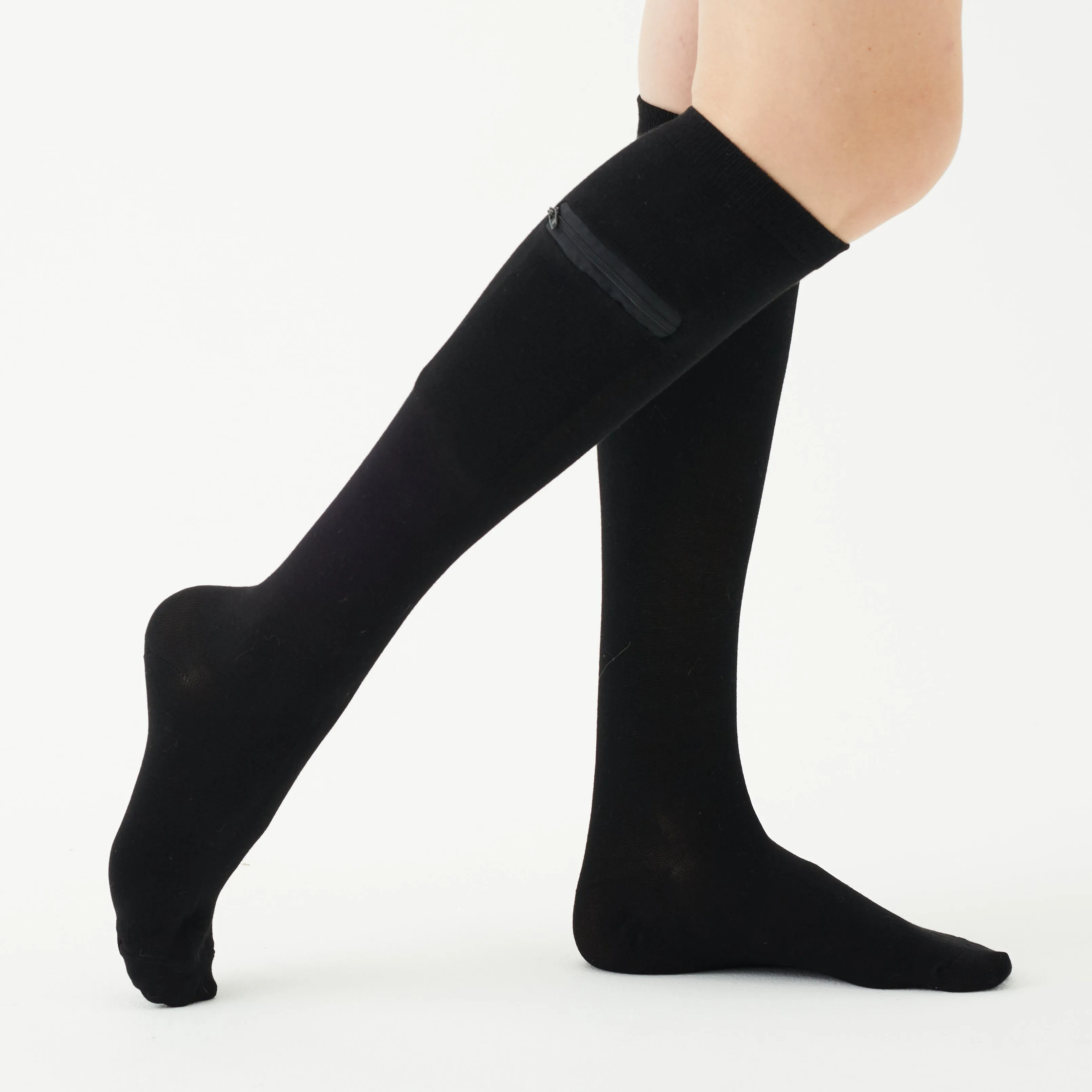 Unisex Knee High-Length Bamboo Zipper Pocket Travel Socks-All Sales Final