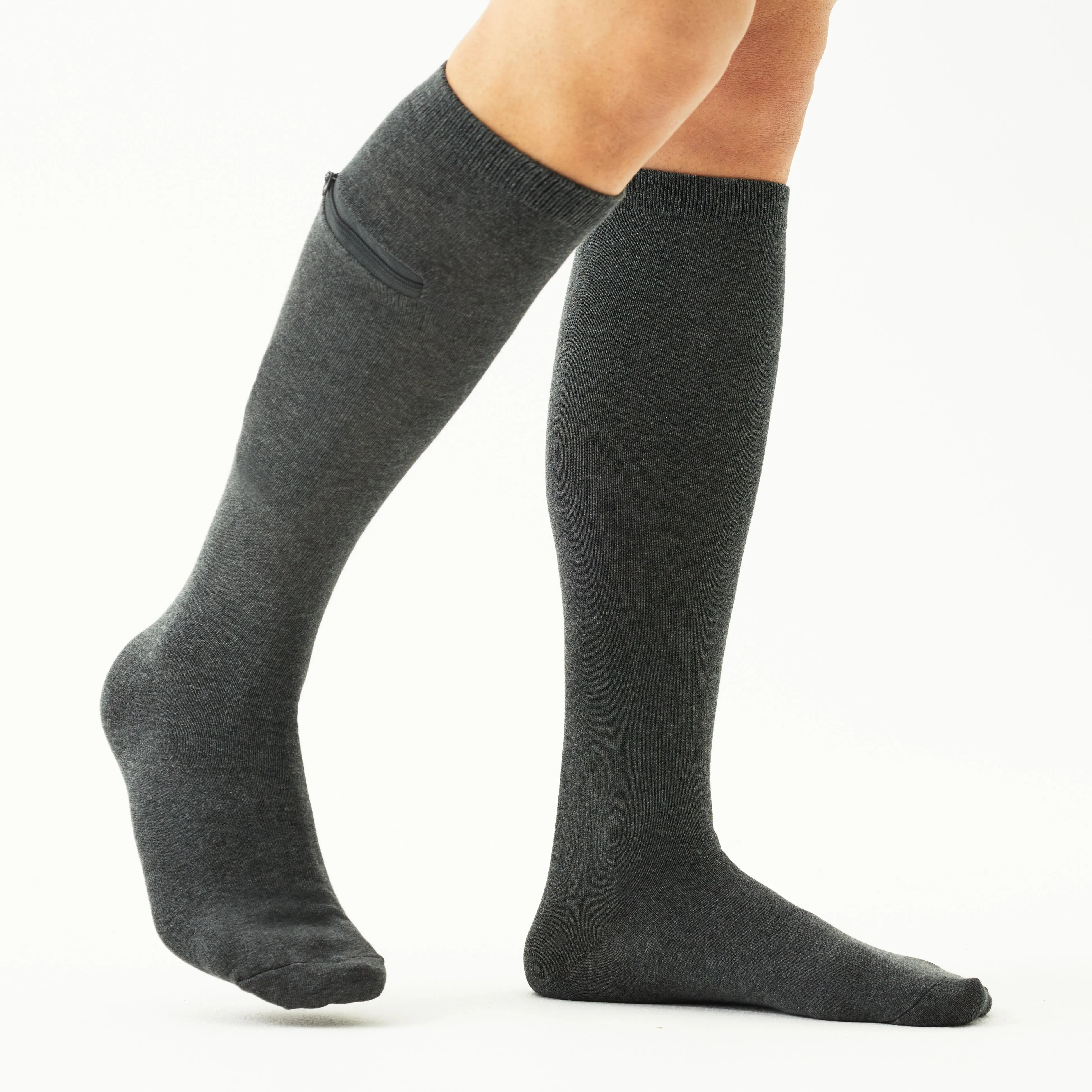 Unisex Knee High-Length Bamboo Zipper Pocket Travel Socks-All Sales Final