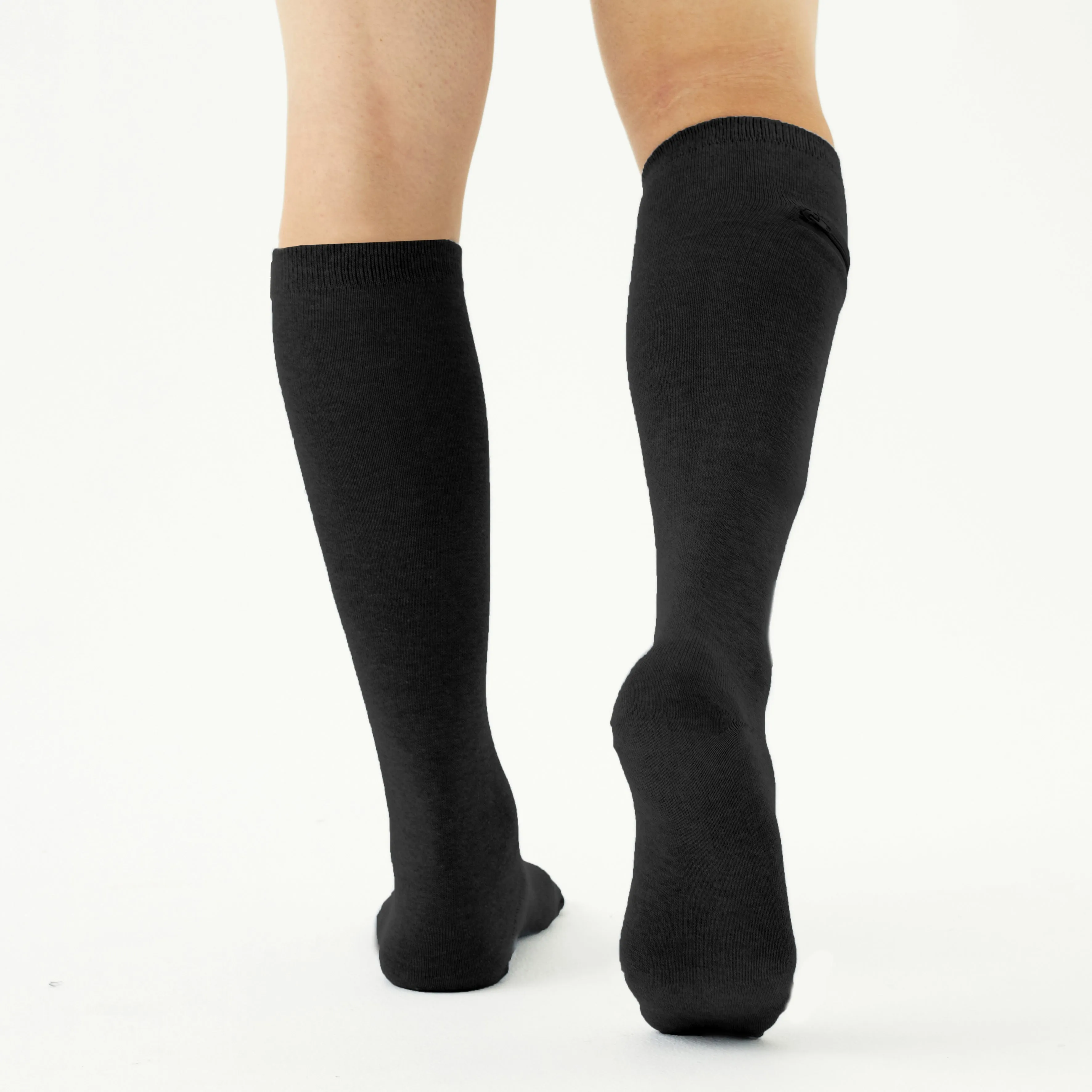 Unisex Knee High-Length Bamboo Zipper Pocket Travel Socks-All Sales Final