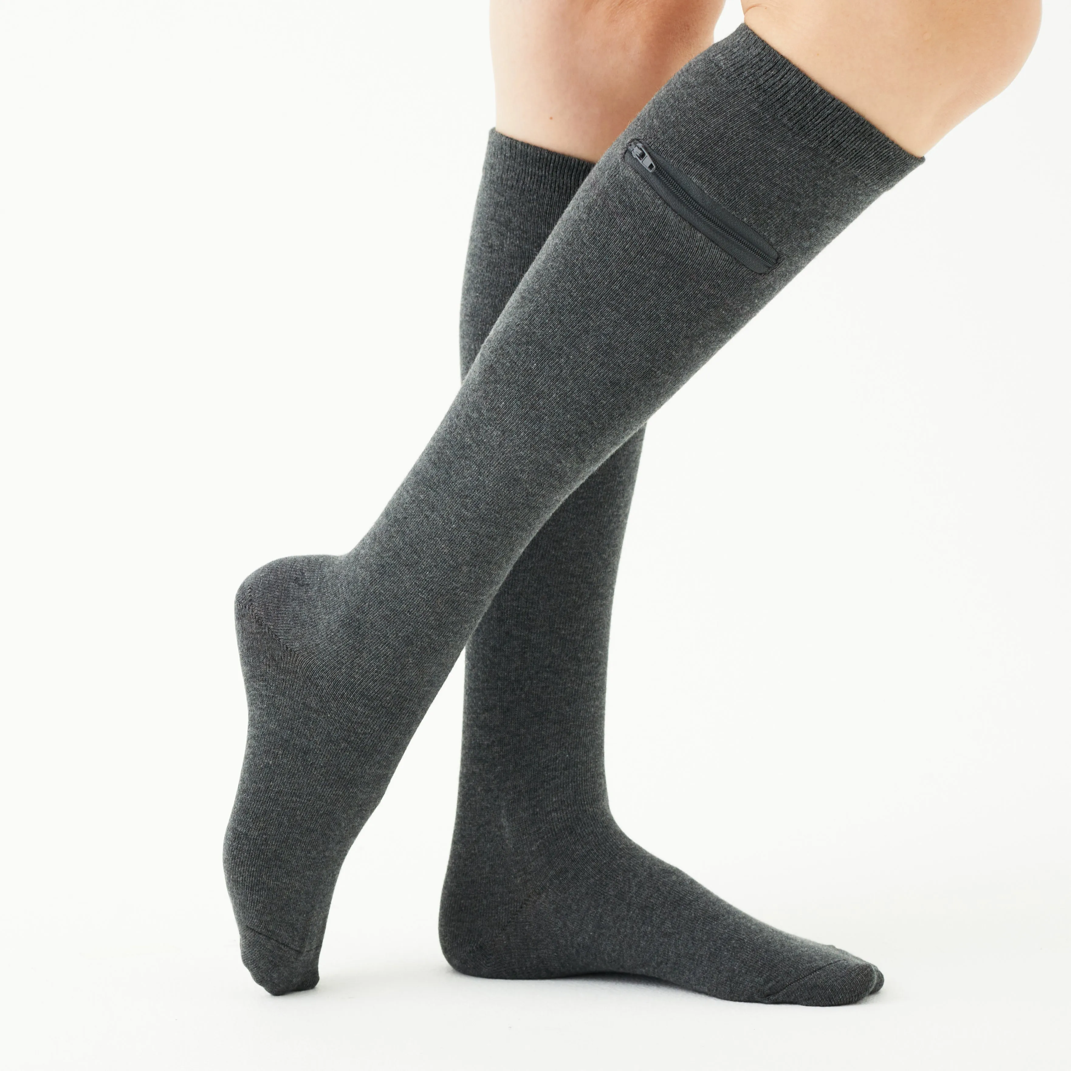 Unisex Knee High-Length Bamboo Zipper Pocket Travel Socks-All Sales Final