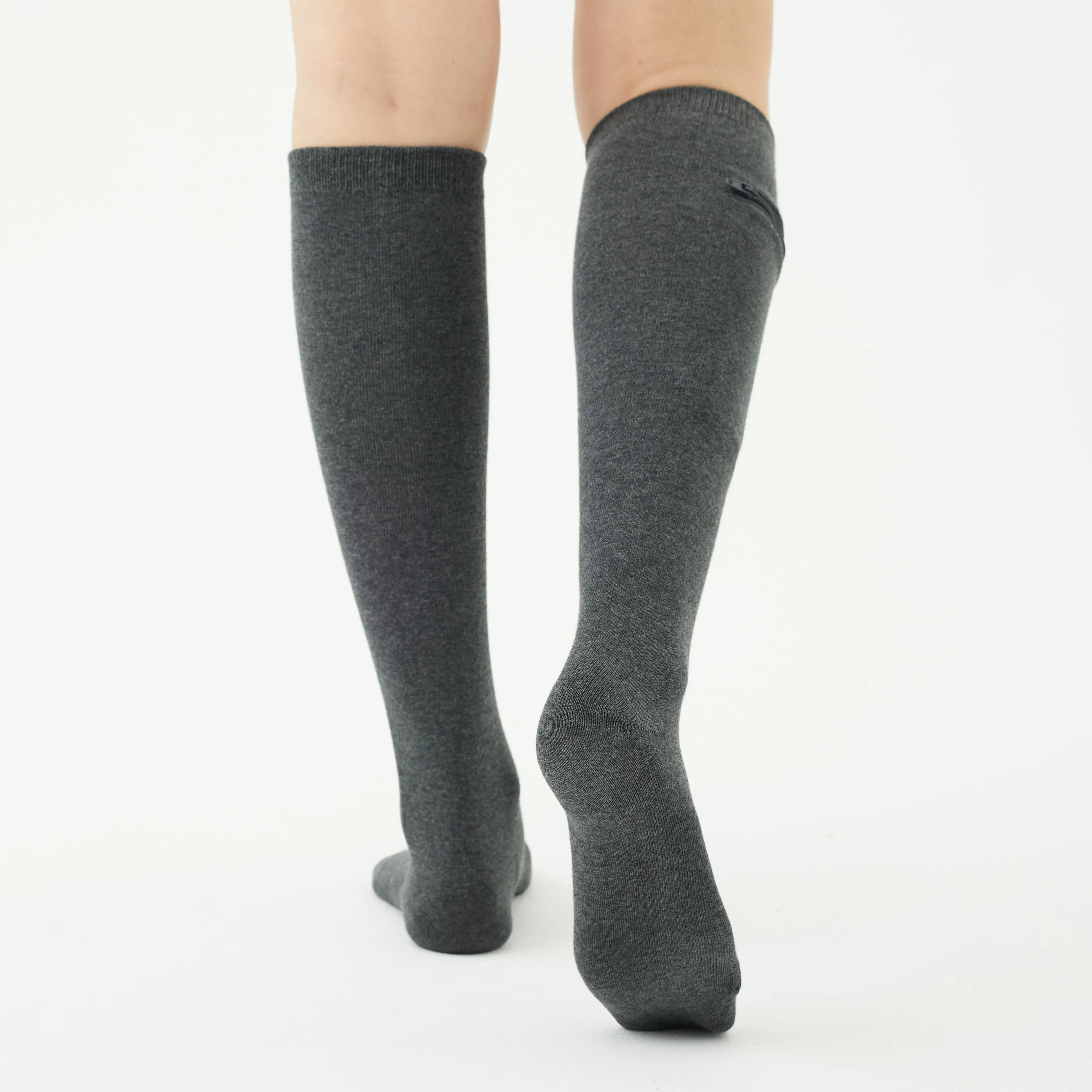 Unisex Knee High-Length Bamboo Zipper Pocket Travel Socks-All Sales Final